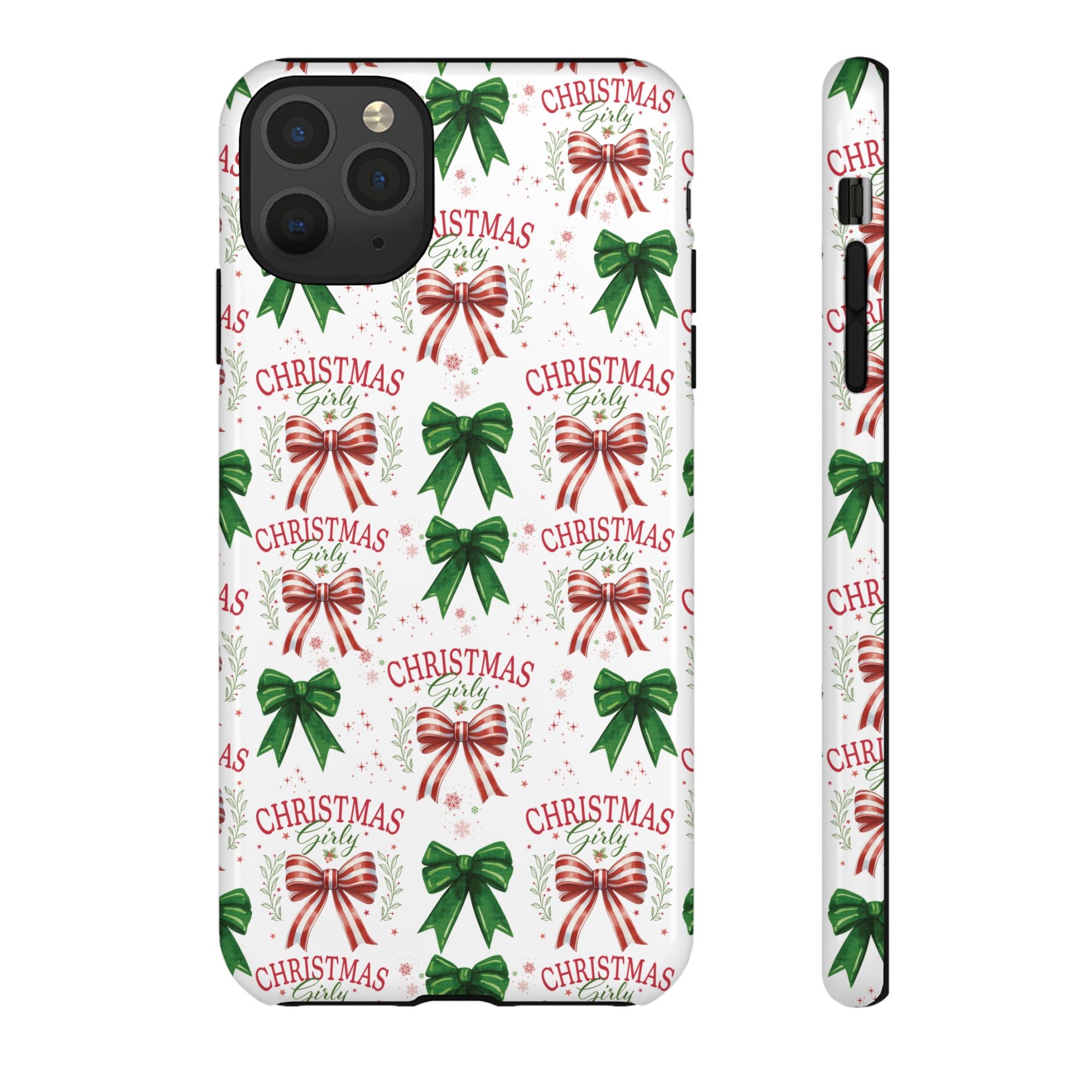 Girly Christmas Coquette Bows Pastel Phone Case for iPhone 17 16 15 23 Samsung, and Pixel | Stylish Protective Cover Gift for Her Perfect for Floral Lover