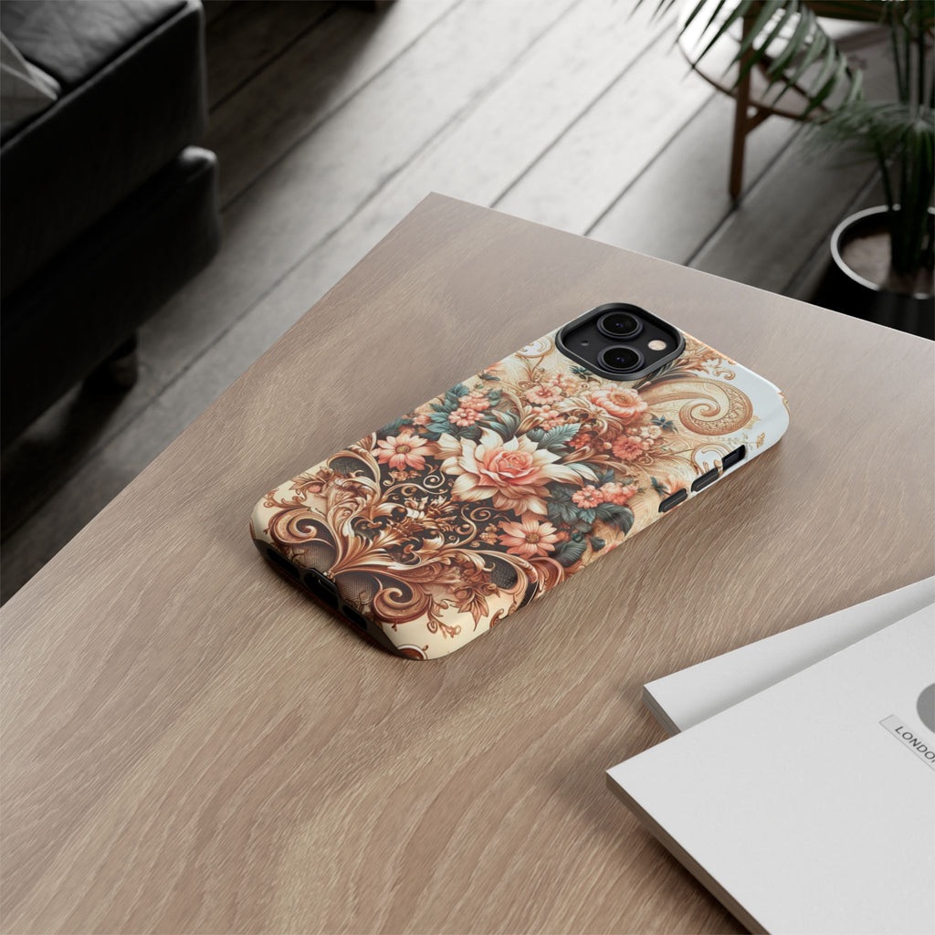 Gold Design Luxury Phone Tough Case Floral Elegant Durable Stylish for Modern Devices iPhone 17, 16, 15, Samsung iPhone Samsung Accessory Gift for Her