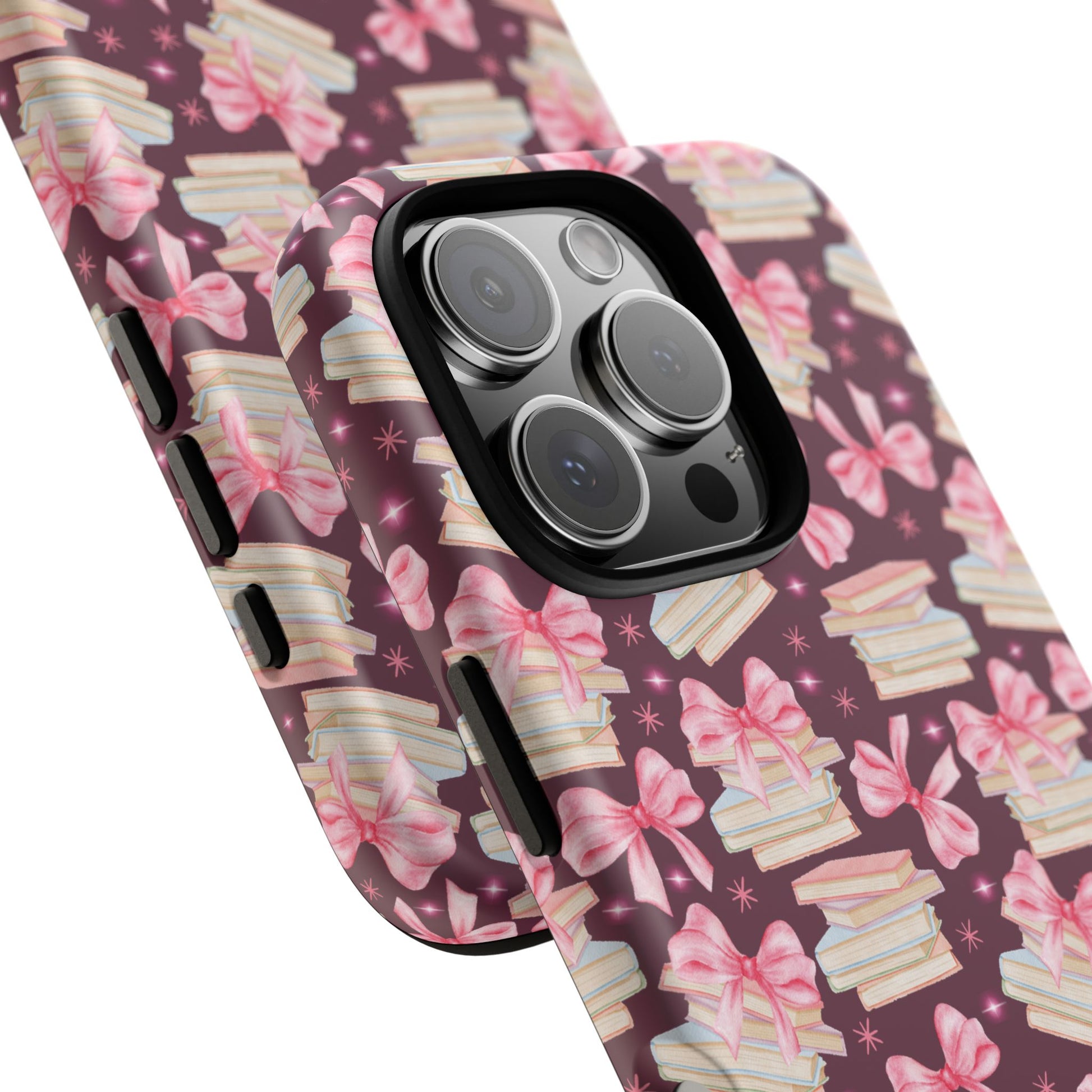 Coquette Pink Bows & Books Phone Case for iPhone 16 15 14 13 12  21 23 Samsung, and Pixel | Stylish Protective Cover Gift for Her Perfect for Floral Lover