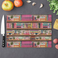 Charming 3D Embroidery Illusion Books on Pastel Shelves Glass Cutting Board Perfect for Book Lovers' Kitchens Cooking Kitchen Decor Housewarming, New House Gift - MRSBYVALLE