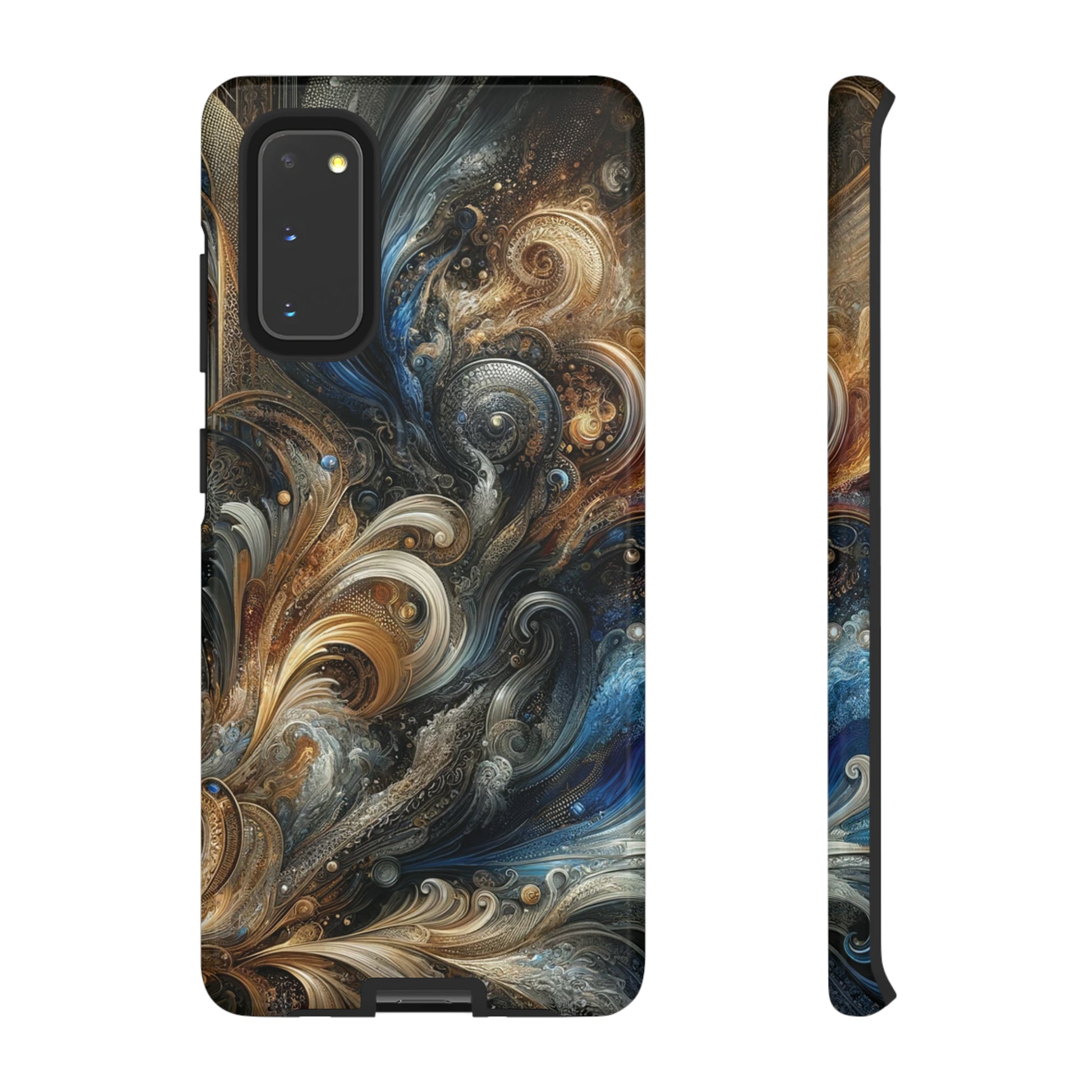 Gold and Navy Art Design Luxury Phone Tough Case Floral Elegant Durable Stylish for Modern Devices iPhone 15, Samsung iPhone Samsung Accessory Gift for Her.