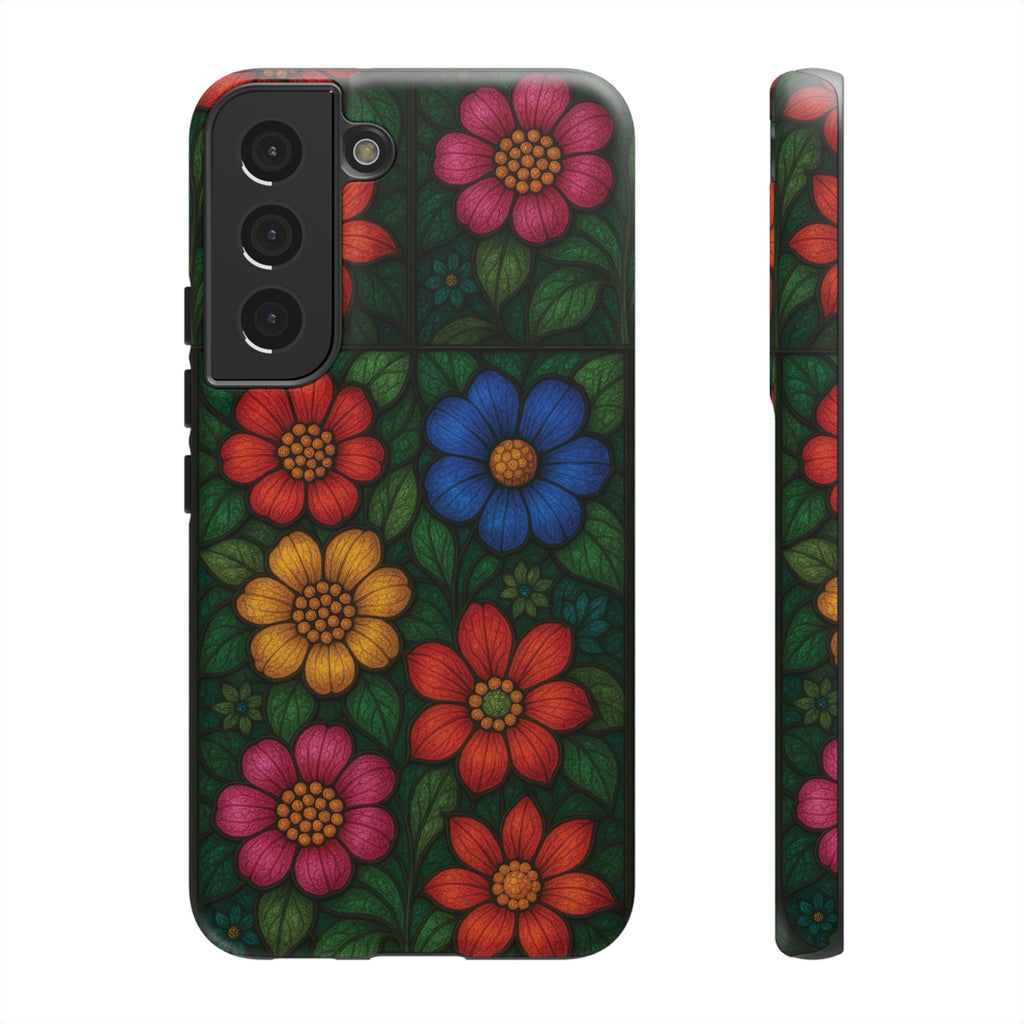 Coque de téléphone effet vitrail floral lumineux Art abstrait coloré, Étui de protection esthétique pour iPhone, Samsung et Google, Idée cadeau unique pour maman