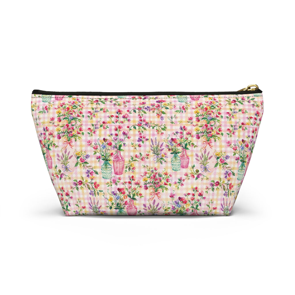Trousse à accessoires à carreaux floraux turquoise et rose (fond en T) Maquillage, Sac cadeau pour elle