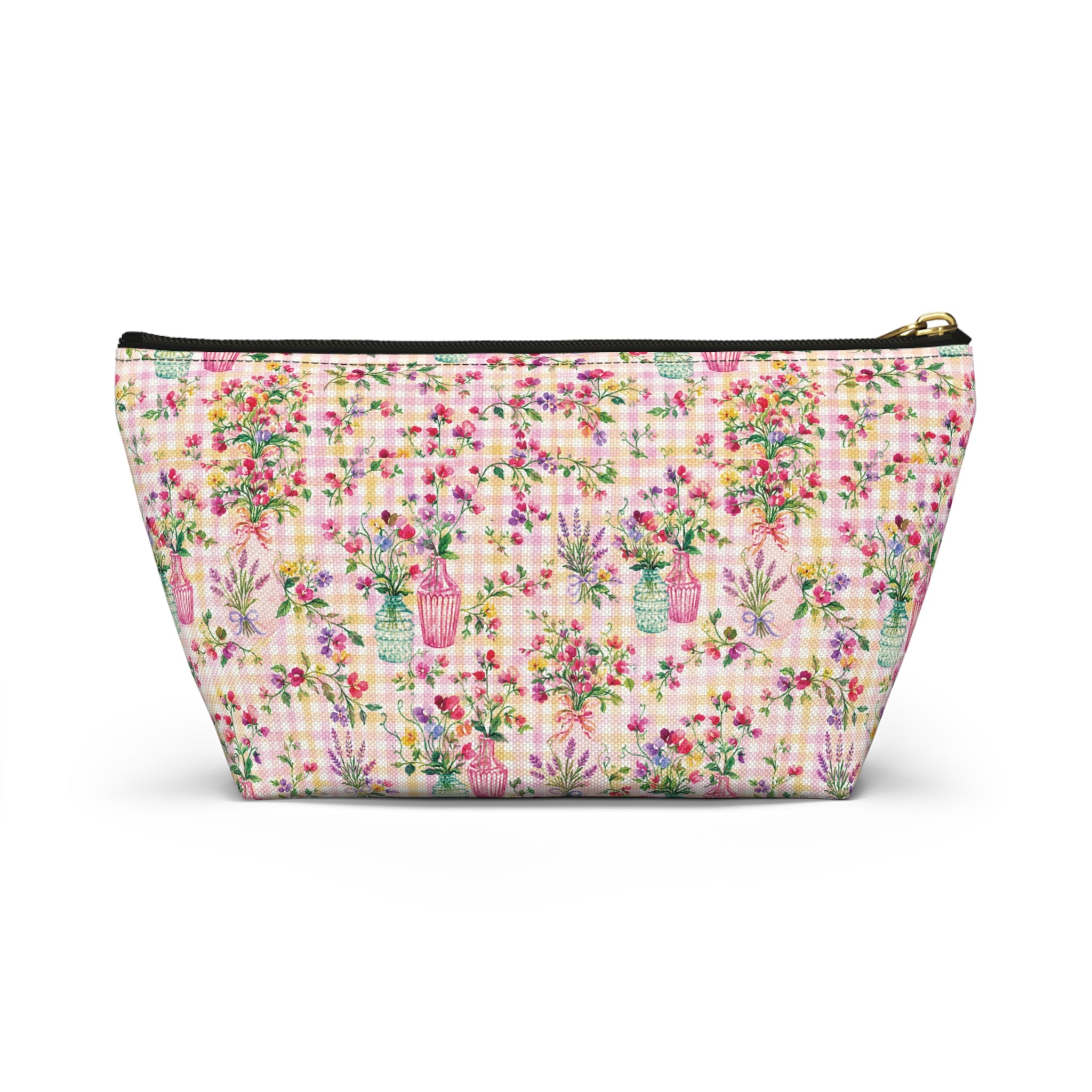 Trousse à accessoires à carreaux floraux turquoise et rose (fond en T) Maquillage, Sac cadeau pour elle