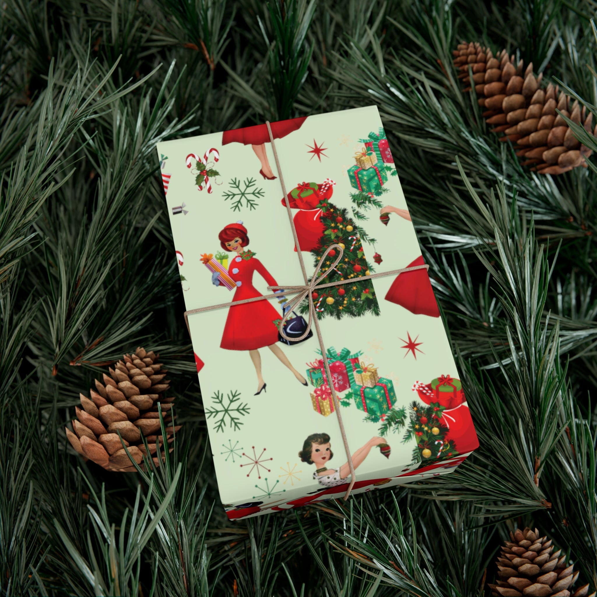 Vintage 50s Retro Christmas Wrapping Paper | Classic Holiday Designs | Nostalgic Gift Wrap | Mid-Century Holiday Patterns | Unique Retro Christmas Decorations | Festive Retro Style Christmas - MRSBYVALLE