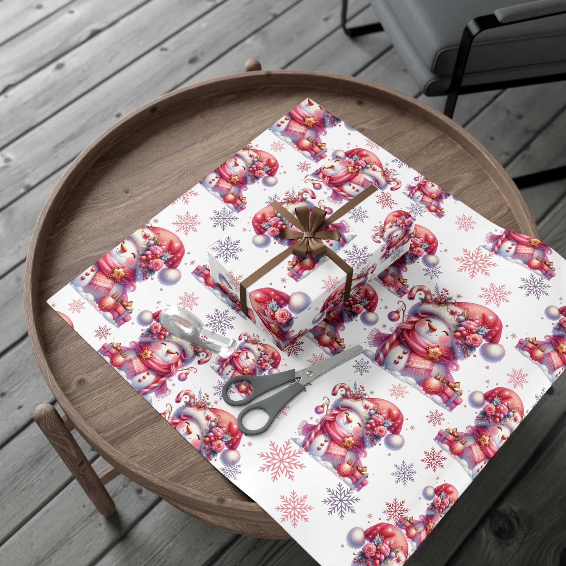 Pink Christmas Snow People Theme Wrapping Paper Vintage-Inspired Gift Wrap Perfect for Christmas Gifts and Special Occasions, Moms Gift - MRSBYVALLE