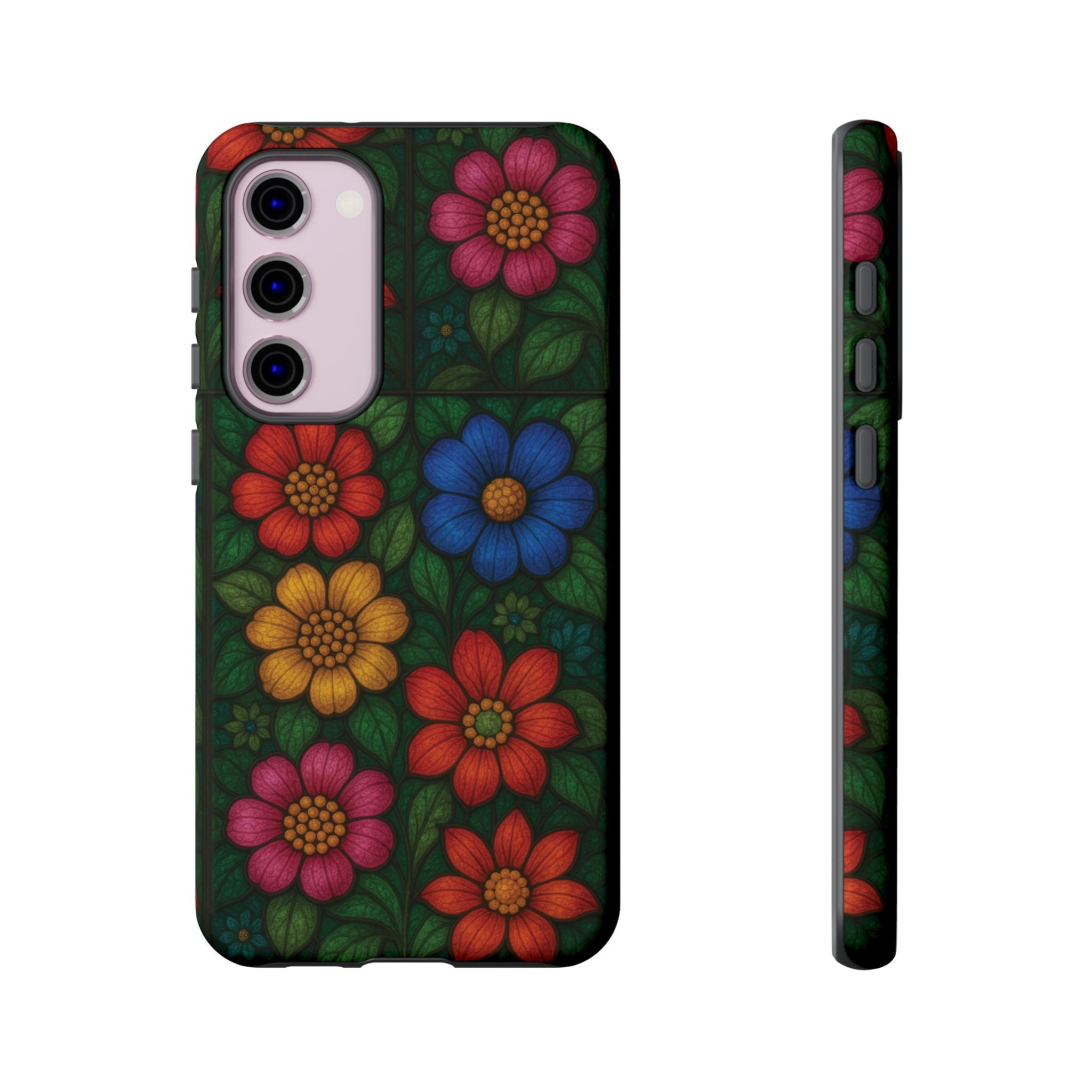 Bright Floral Stained Glass Illusion Phone Case Colorful Abstract Art, Aesthetic Protective Cover for iPhone, Samsung & Google, Unique Gift Idea Mom