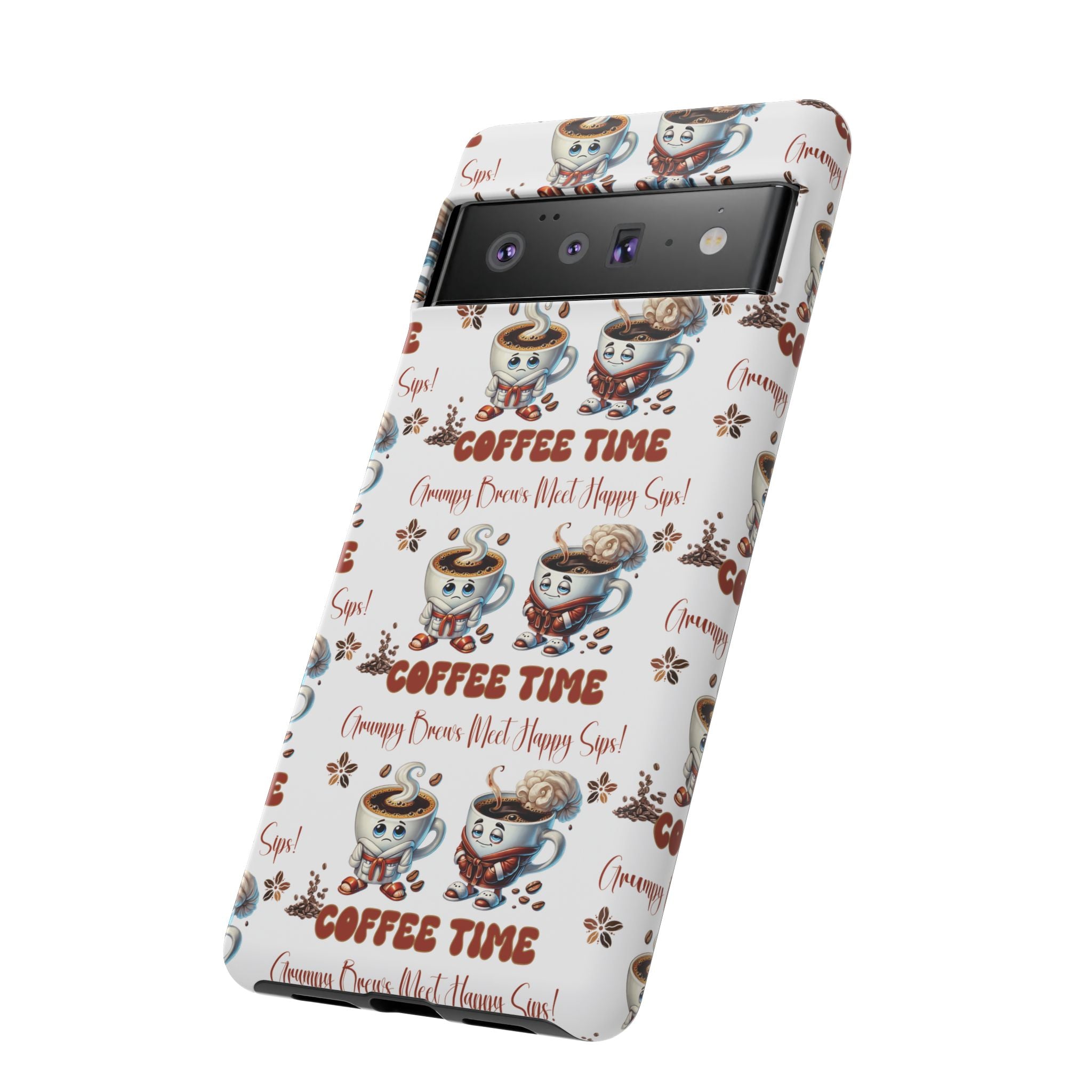 Grumpy Brews Meet Happy Sips Phone Case Compatible with iPhone, Samsung & Pixel | Fun, Durable Protection for Coffee Lovers | Unique Design, Shockproof & Scratch-Resistant Perfect for Coffee Lover