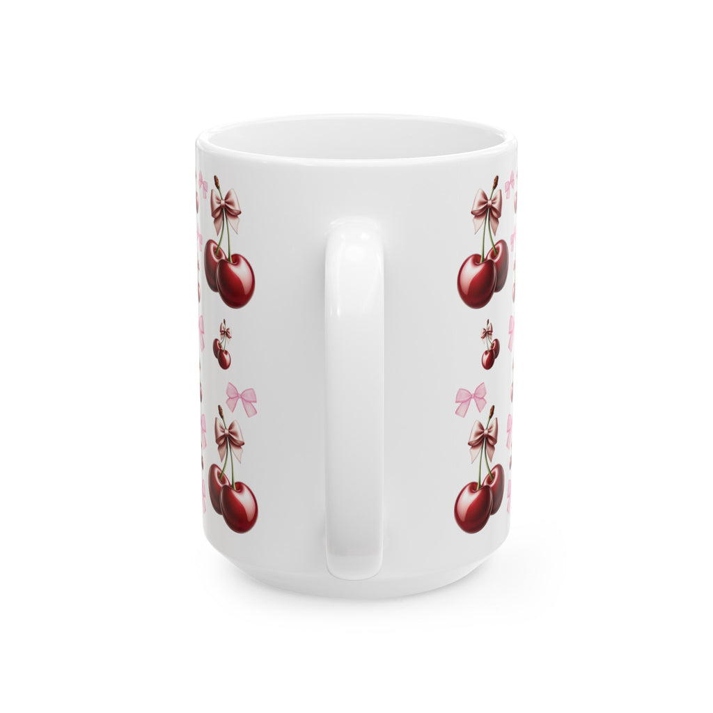 Cherry and Pink Bow Coffee Mugs Perfect for Your Morning Brew | 11 oz & 15 oz Sizes Cute and Stylish Mug for Tea, Cocoa, and More – Unique Gift for Cherry Lovers - MRSBYVALLE