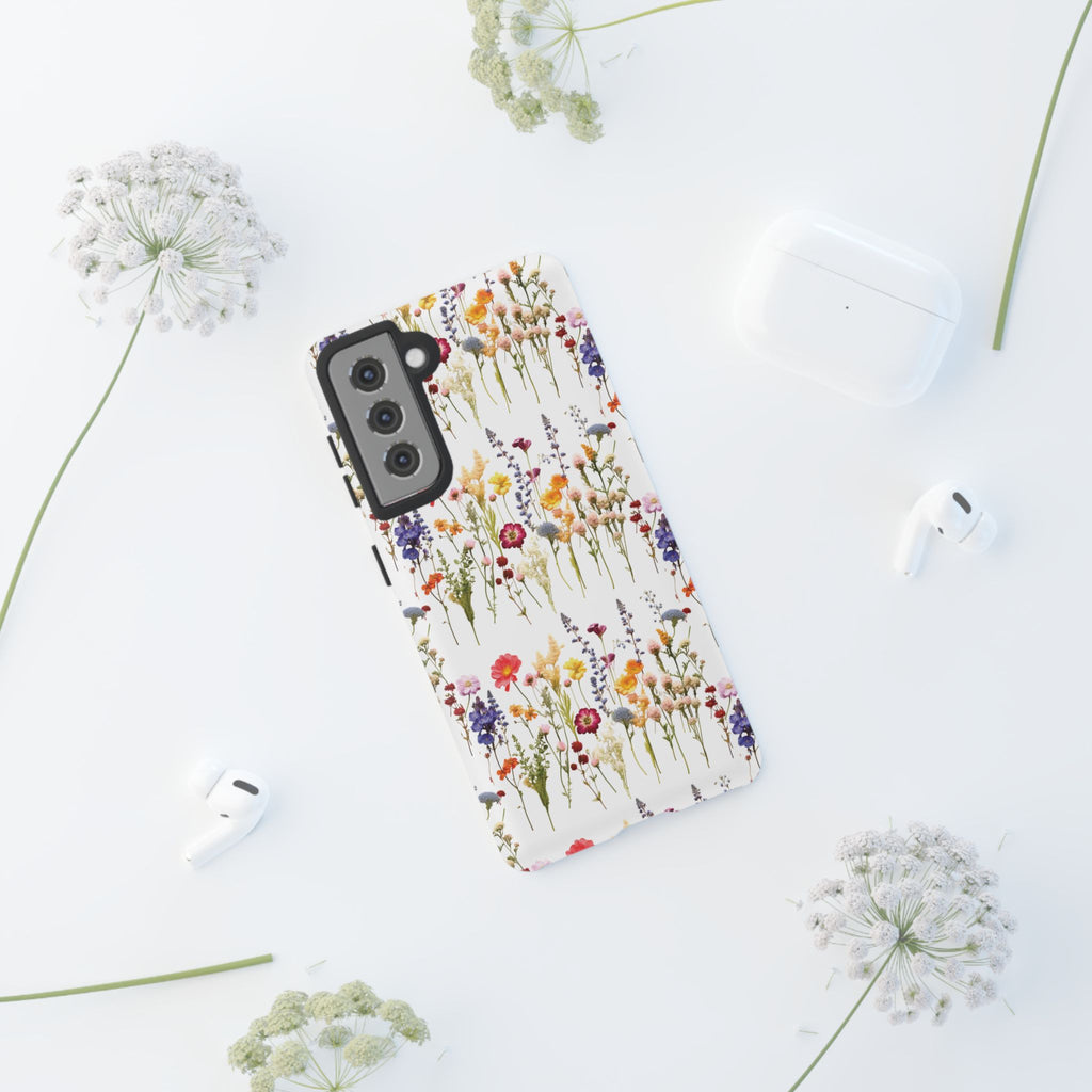 White Best Phone Case Press Flowers Floral 3D Illusion Luxury Tough Case Floral Elegant Durable Stylish for Modern Devices iPhone 17, 16, 15, Samsung iPhone Samsung Accessory Gift for Her