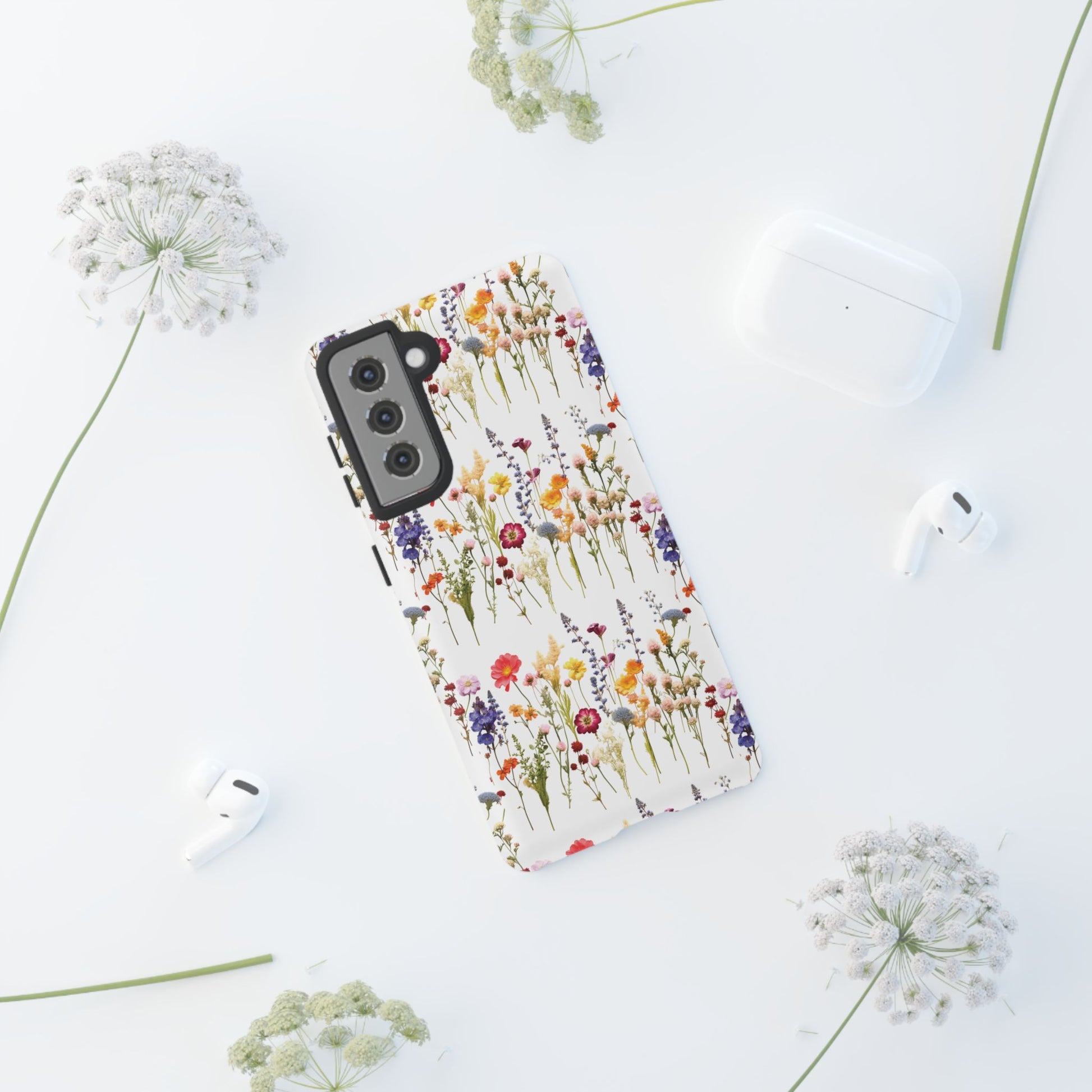 White Best Phone Case Press Flowers Floral 3D Illusion Luxury Tough Case Floral Elegant Durable Stylish for Modern Devices iPhone 17, 16, 15, Samsung iPhone Samsung Accessory Gift for Her