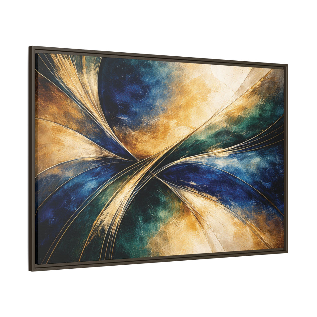 Gilded Convergence  Luxe NeoDeco Blue & Gold Abstract Wall Art Framed