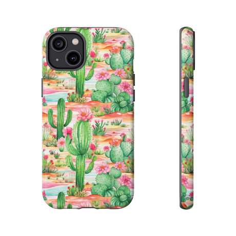 Pink and Mint Green Cactus Phone Case - Tough, Stylish Cover with Cactus Flowers | Durable Protection for iPhone & Android | Fresh Nature-Inspired Design!