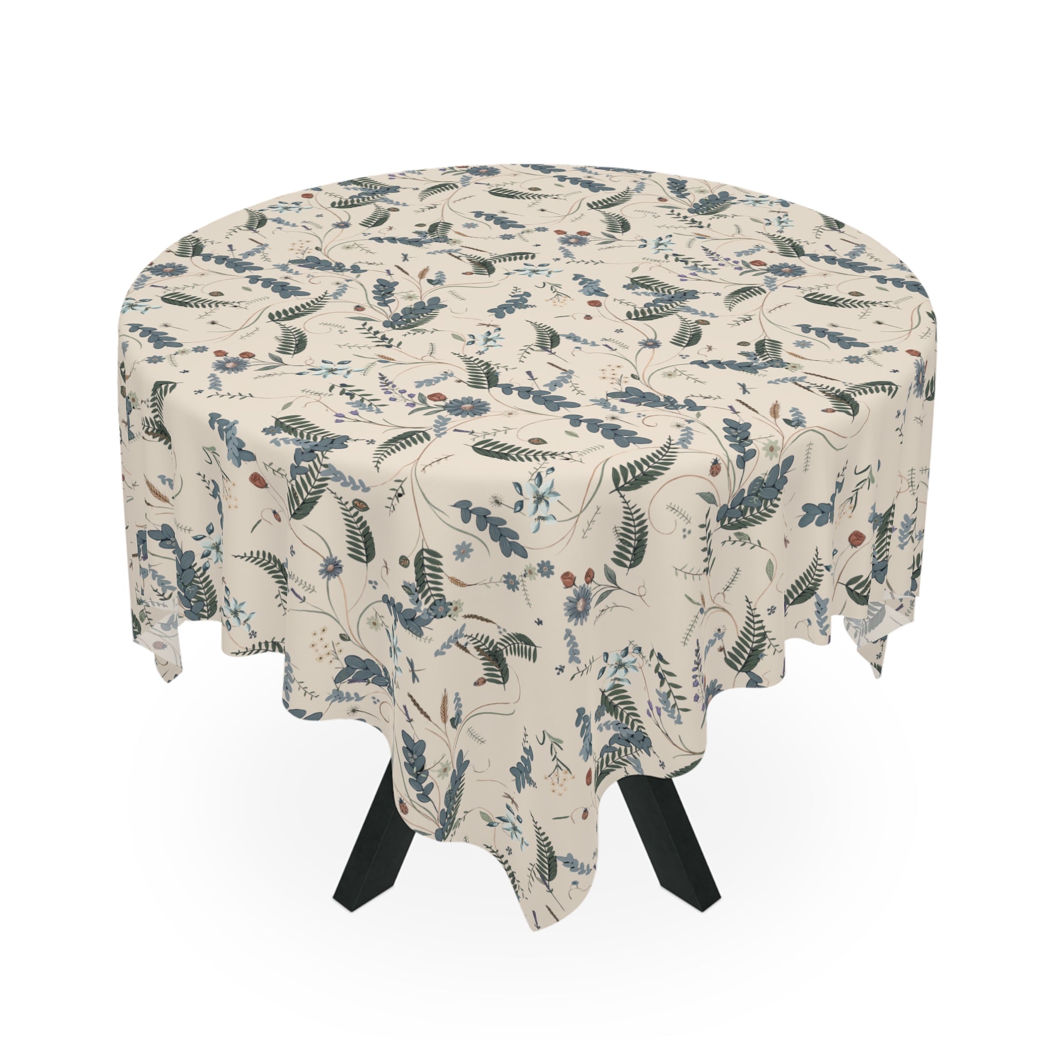 Botanic Blues & Beige Party Tablecloth — Floral Elegant Dining Decor