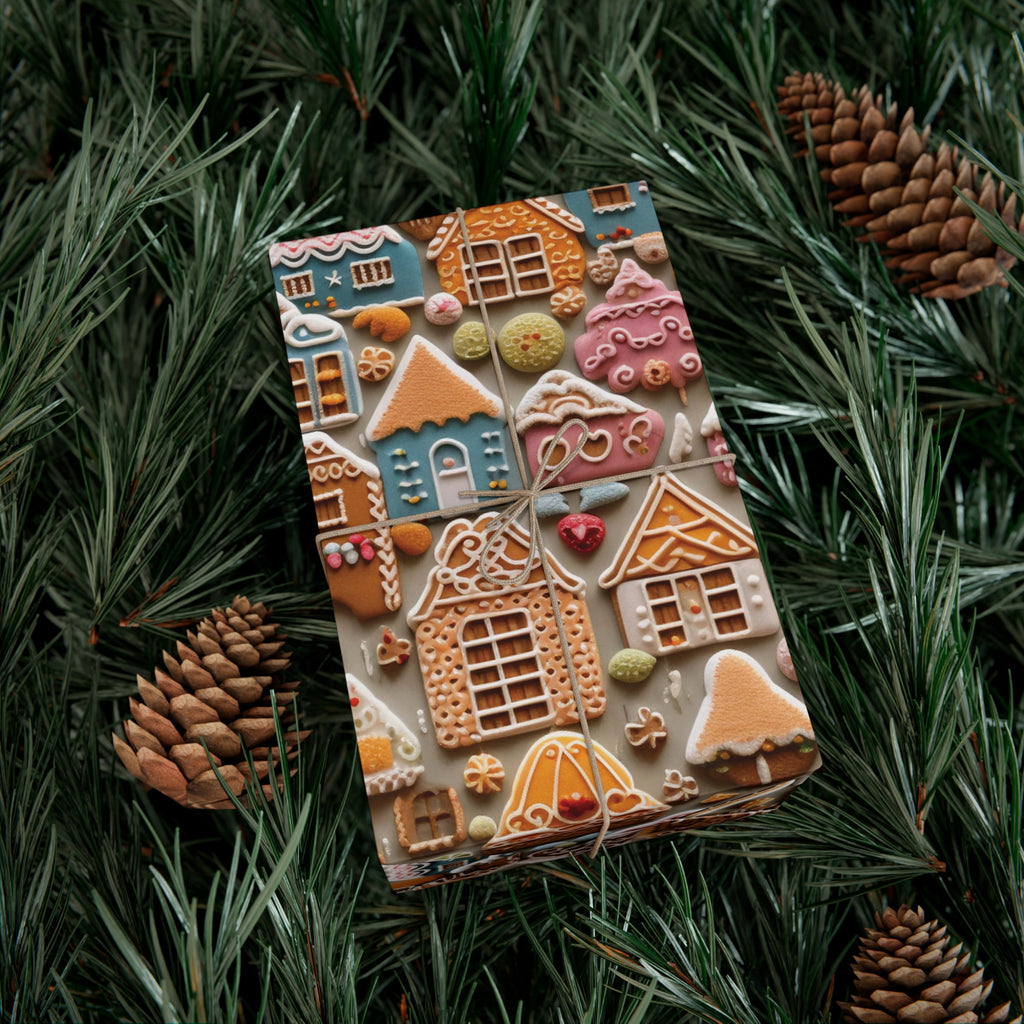 Colorful Gingerbread House Wrapping Paper - Festive Holiday Design, Premium Quality, 100% Recyclable, Perfect for Christmas Gifts and Special Occasions - MRSBYVALLE