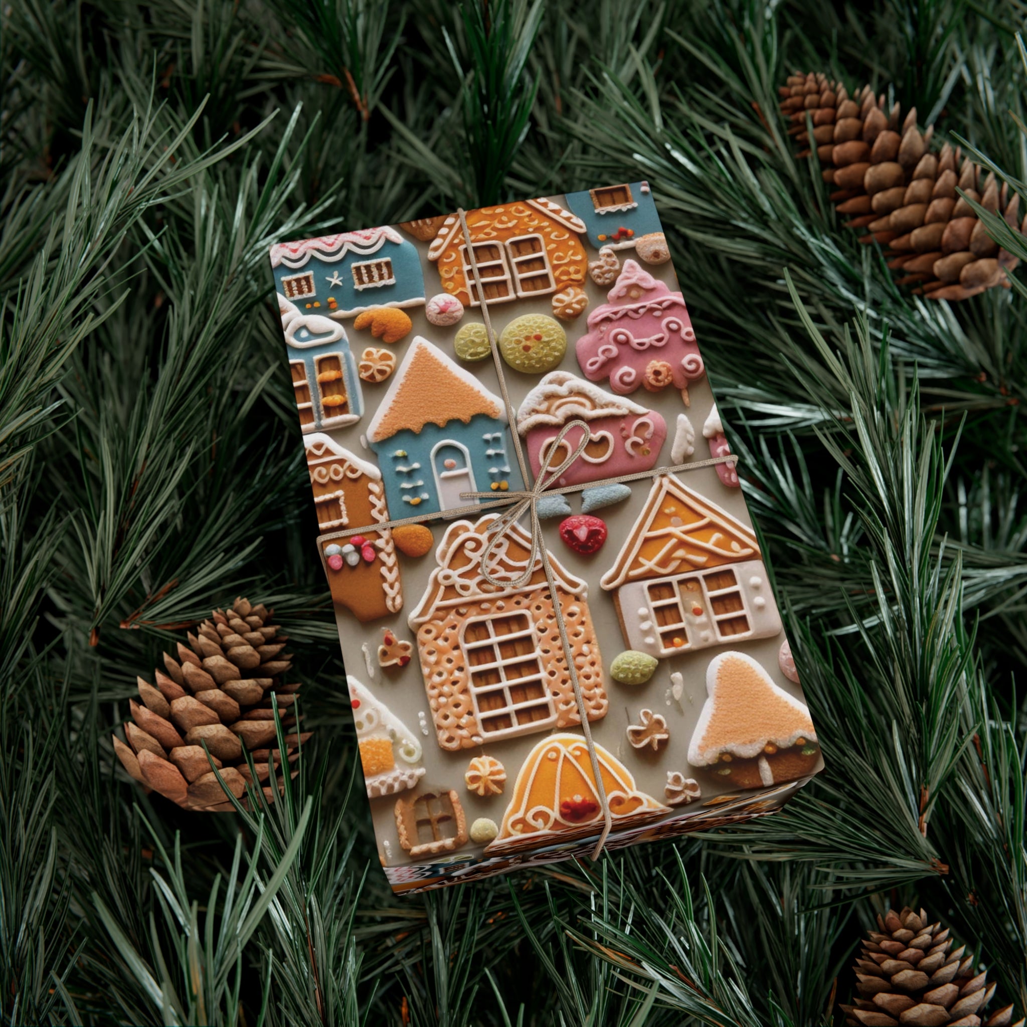 Colorful Gingerbread House Wrapping Paper - Festive Holiday Design, Premium Quality, 100% Recyclable, Perfect for Christmas Gifts and Special Occasions - MRSBYVALLE