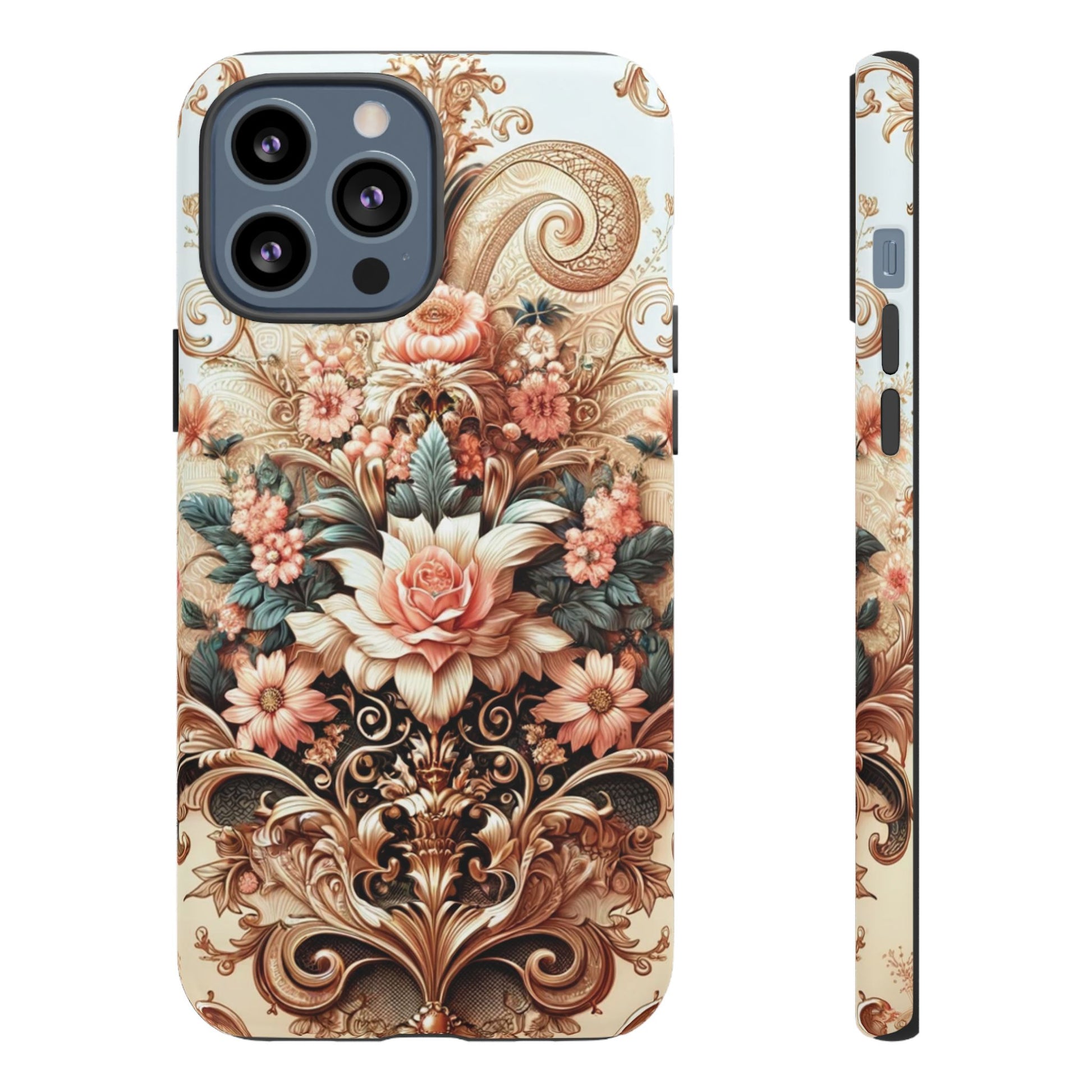 Gold Design Luxury Phone Tough Case Floral Elegant Durable Stylish for Modern Devices iPhone 17, 16, 15, Samsung iPhone Samsung Accessory Gift for Her