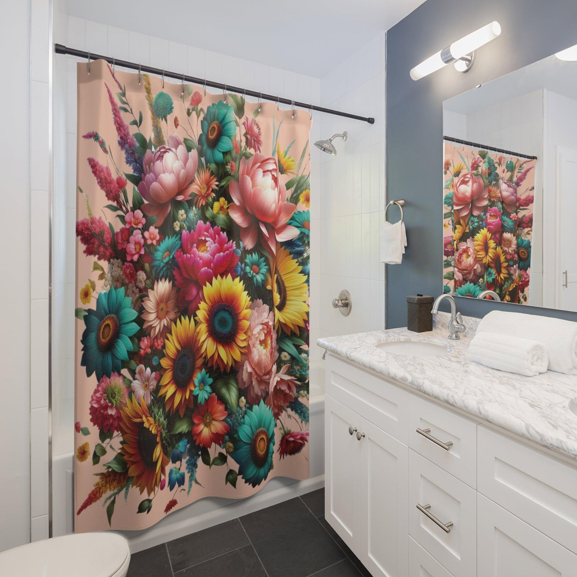New House White Cherry Blossom Turquoise Shower Curtain Elegant, Seamless Design for Modern Bathroom Decor | Perfect Home Update Functionality for Your Bathroom Decor 71x74 Bathroom Housewarming New House Gift Newlywed Wedding Gift - MRSBYVALLE