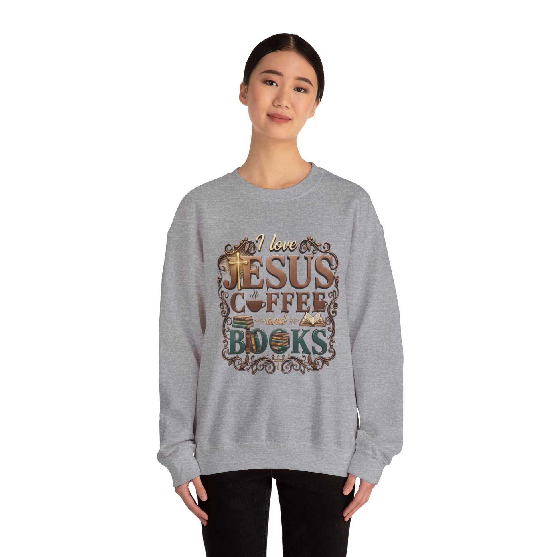 Love Jesus, Coffee & Books Sweatshirt | Christian Unisex Crewneck, Cozy Faith Gift