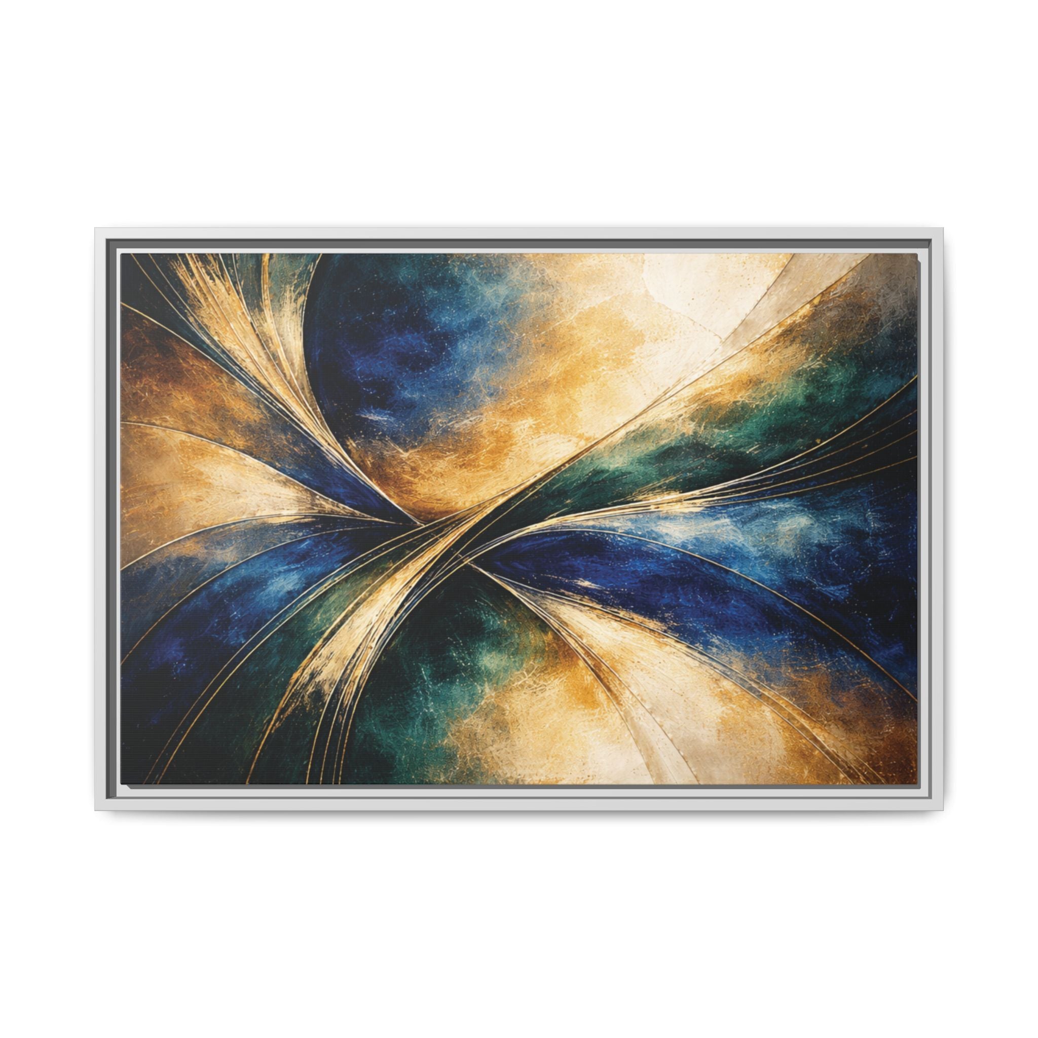 Gilded Convergence  Luxe NeoDeco Blue & Gold Abstract Wall Art Framed