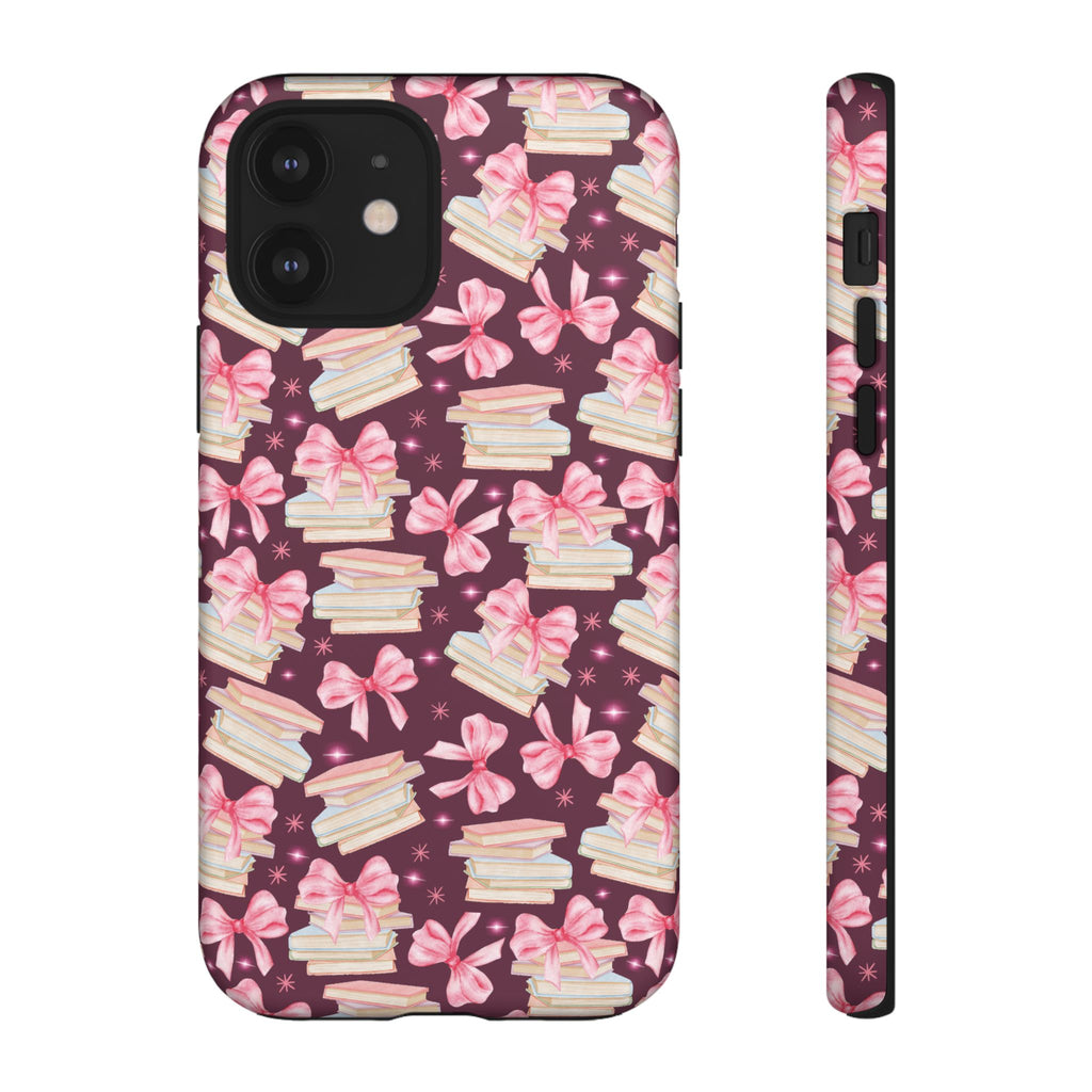 Coquette Pink Bows & Books Phone Case for iPhone 16 15 14 13 12  21 23 Samsung, and Pixel | Stylish Protective Cover Gift for Her Perfect for Floral Lover