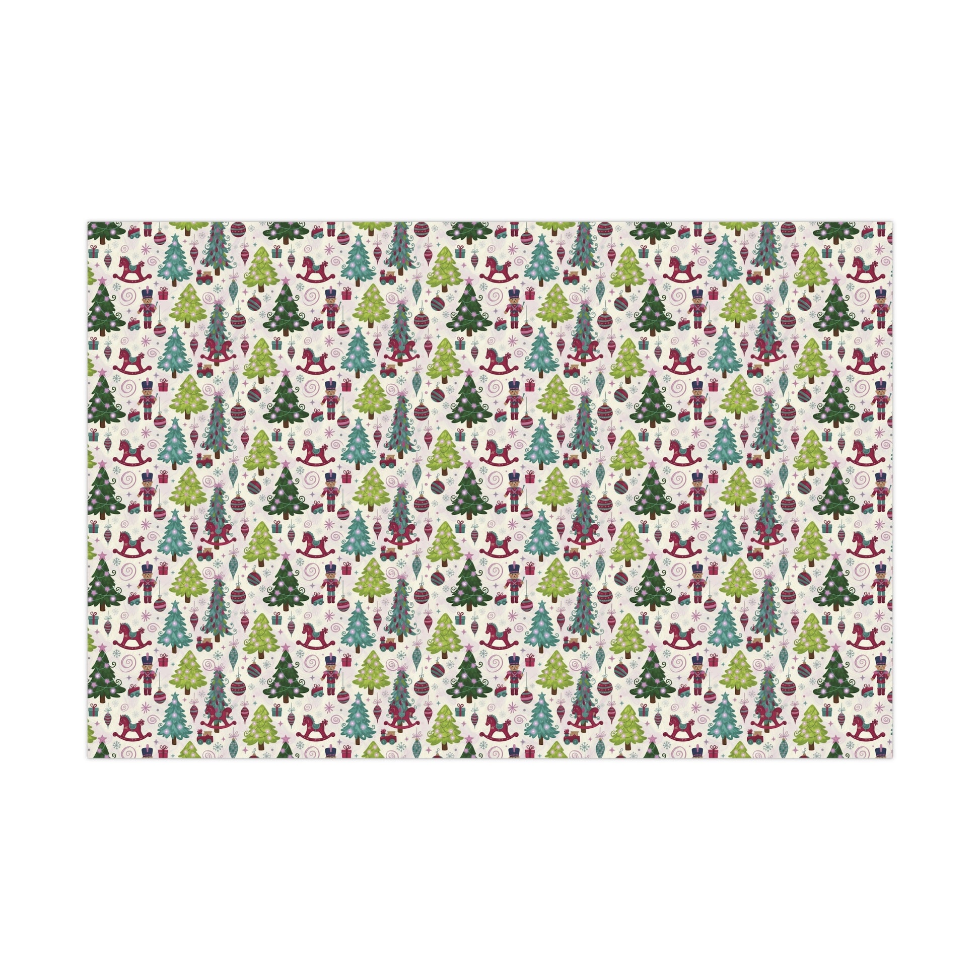 Festive Christmas wrapping paper with toys, trees & holiday icons. Available in 3 sizes—perfect for gifts, parties & seasonal décor.