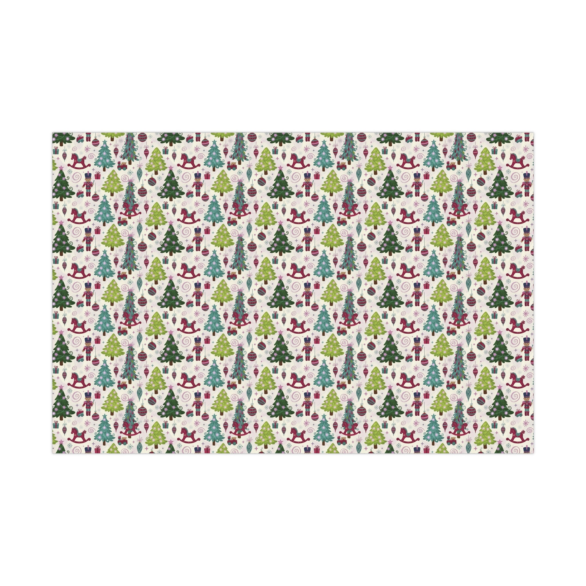Festive Christmas wrapping paper with toys, trees & holiday icons. Available in 3 sizes—perfect for gifts, parties & seasonal décor.