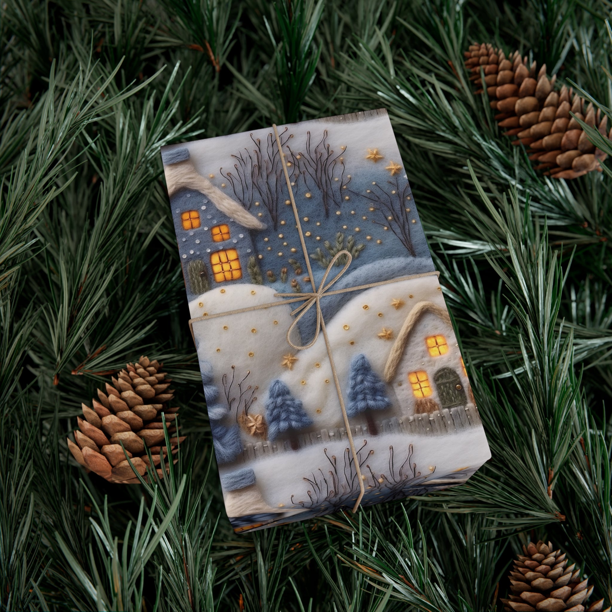 3D Felt Illusion Blue Houses Wrapping Paper Premium Gift Wrap with Unique Textured Design, Perfect for Birthdays, Holidays, and Special Occasions - Eye-Catching and Stylish - MRSBYVALLE