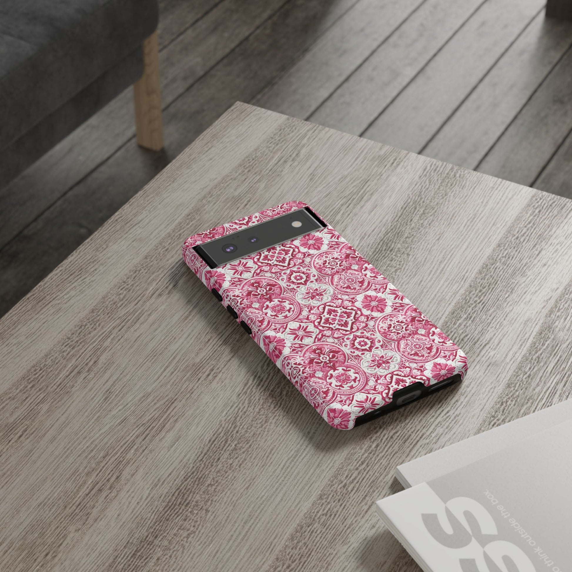 Pink and White Mediterranean Tile Design Phone Case - Stylish, Protective Cover for All Models Gift for Mom Accessory Gift for Her