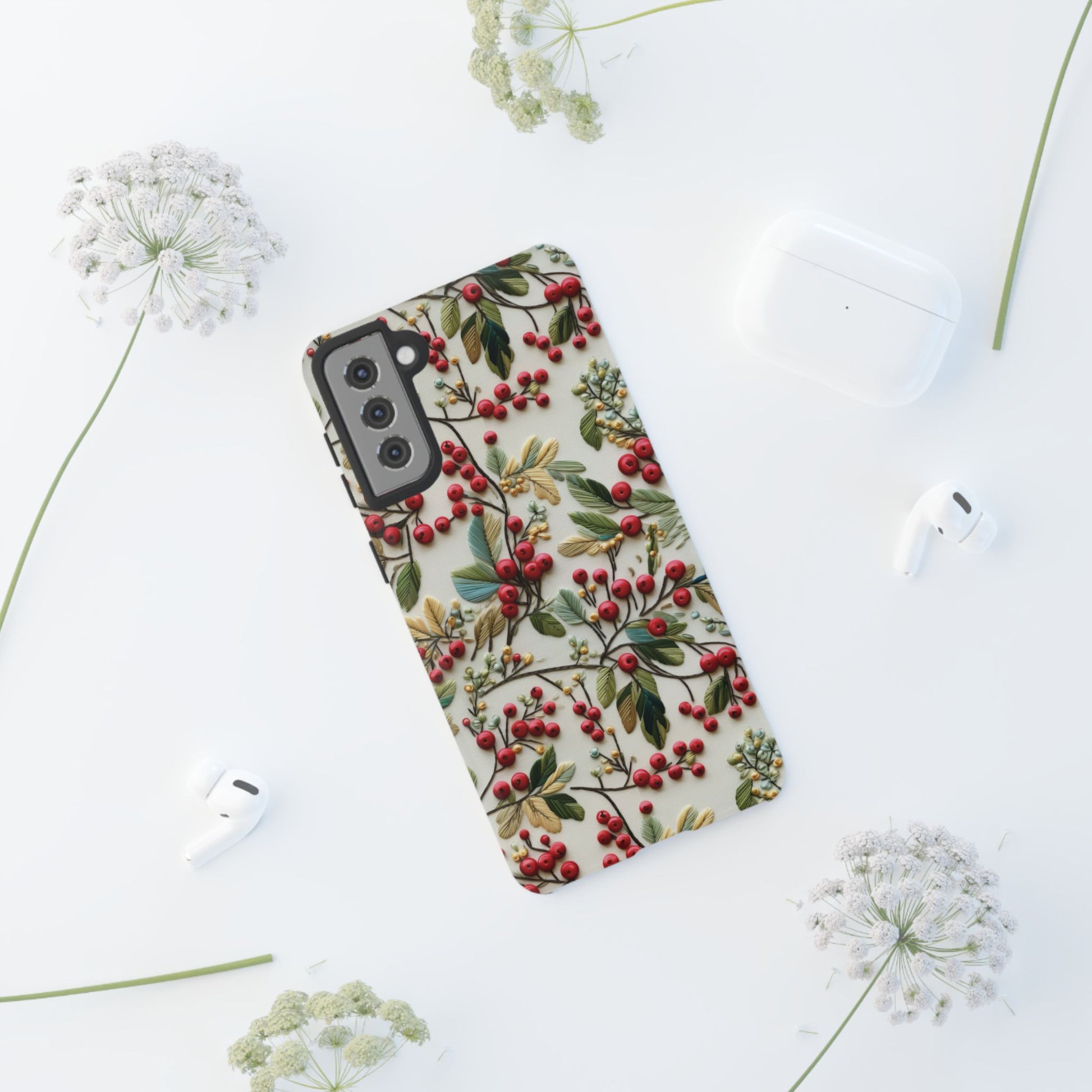 Holly Christmas Wildflowers Boho Chic Design Phone Case - Stylish, Protective Cover for All Models Gift for Mom Accessory Gift for Her
