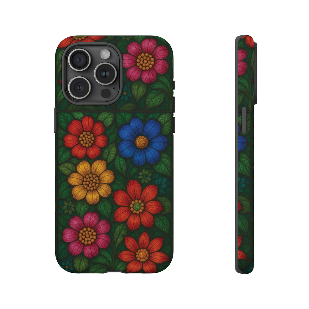 Coque de téléphone effet vitrail floral lumineux Art abstrait coloré, Étui de protection esthétique pour iPhone, Samsung et Google, Idée cadeau unique pour maman