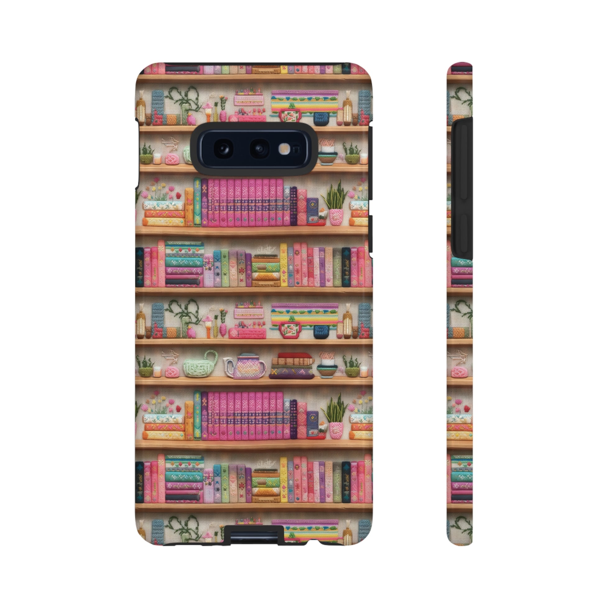 Phone Case 3D Illusion Books & Shelf Embroidery Design with Vibrant Colors Gift for Her Phone 15, Samsung iPhone Samsung Gift for Her Case iPhone 15, Samsung iPhone Samsung Accessory Gift for Her.
