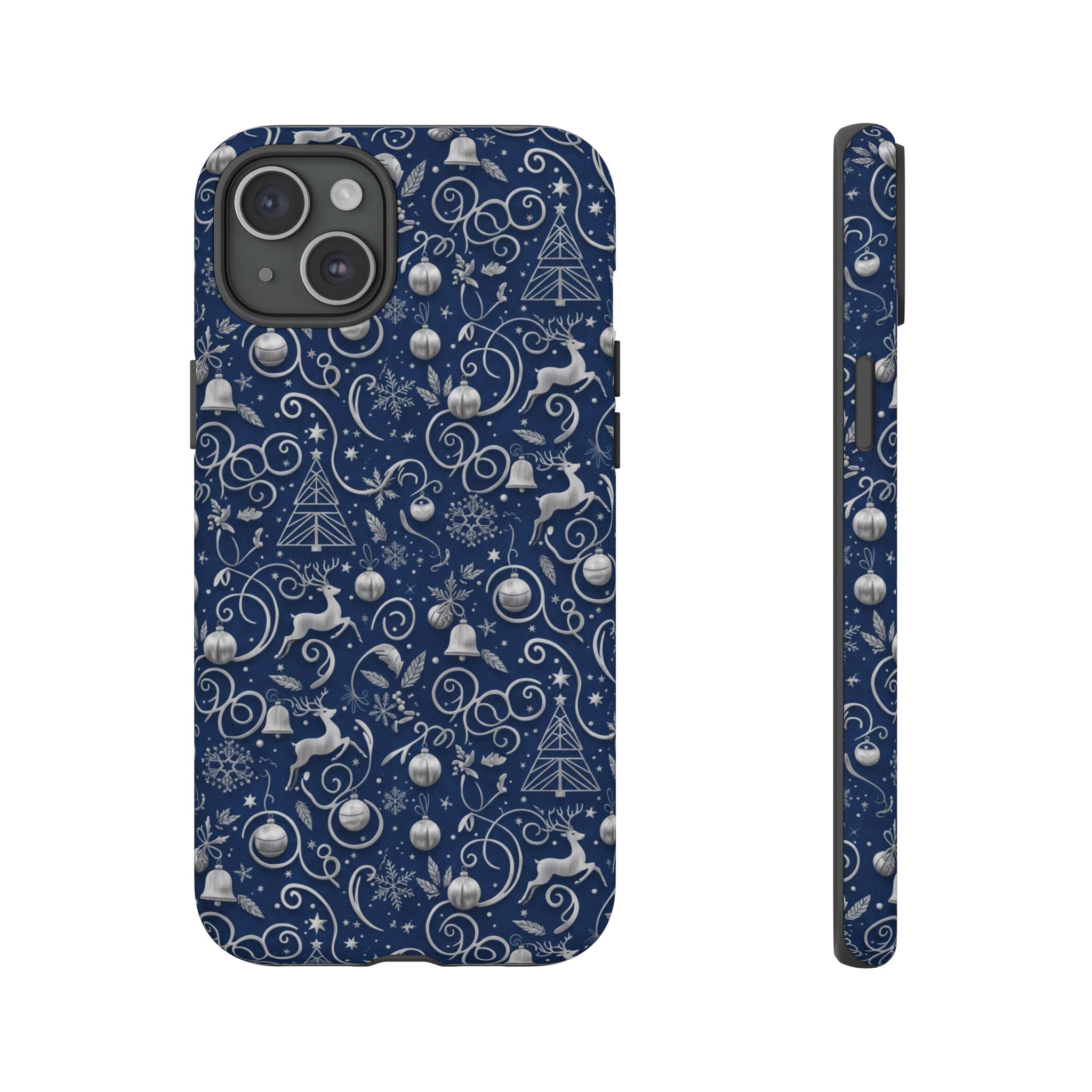 Blue & Silver Christmas Phone Case – Holiday Sparkle Design for iPhone 17, All iPhones & Galaxy | MRSBYVALLE Gift for Her