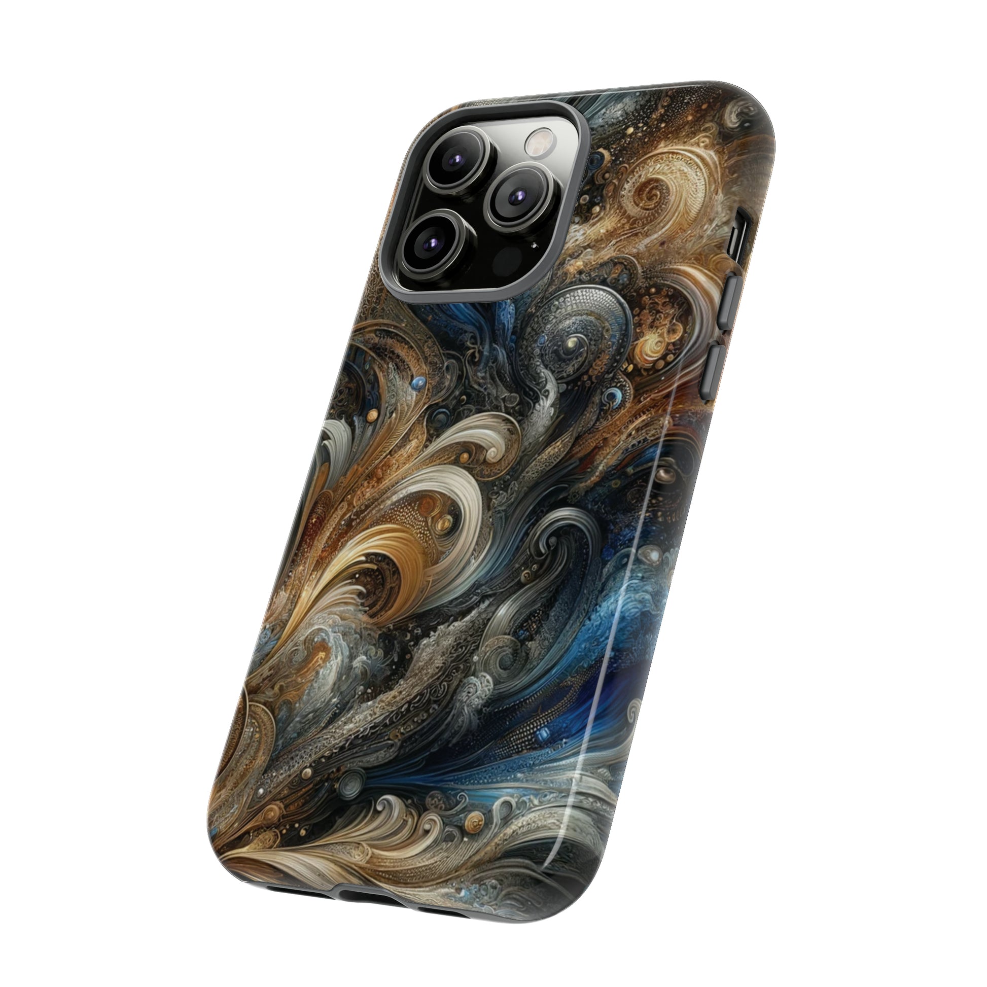 Gold and Navy Art Design Luxury Phone Tough Case Floral Elegant Durable Stylish for Modern Devices iPhone 15, Samsung iPhone Samsung Accessory Gift for Her.