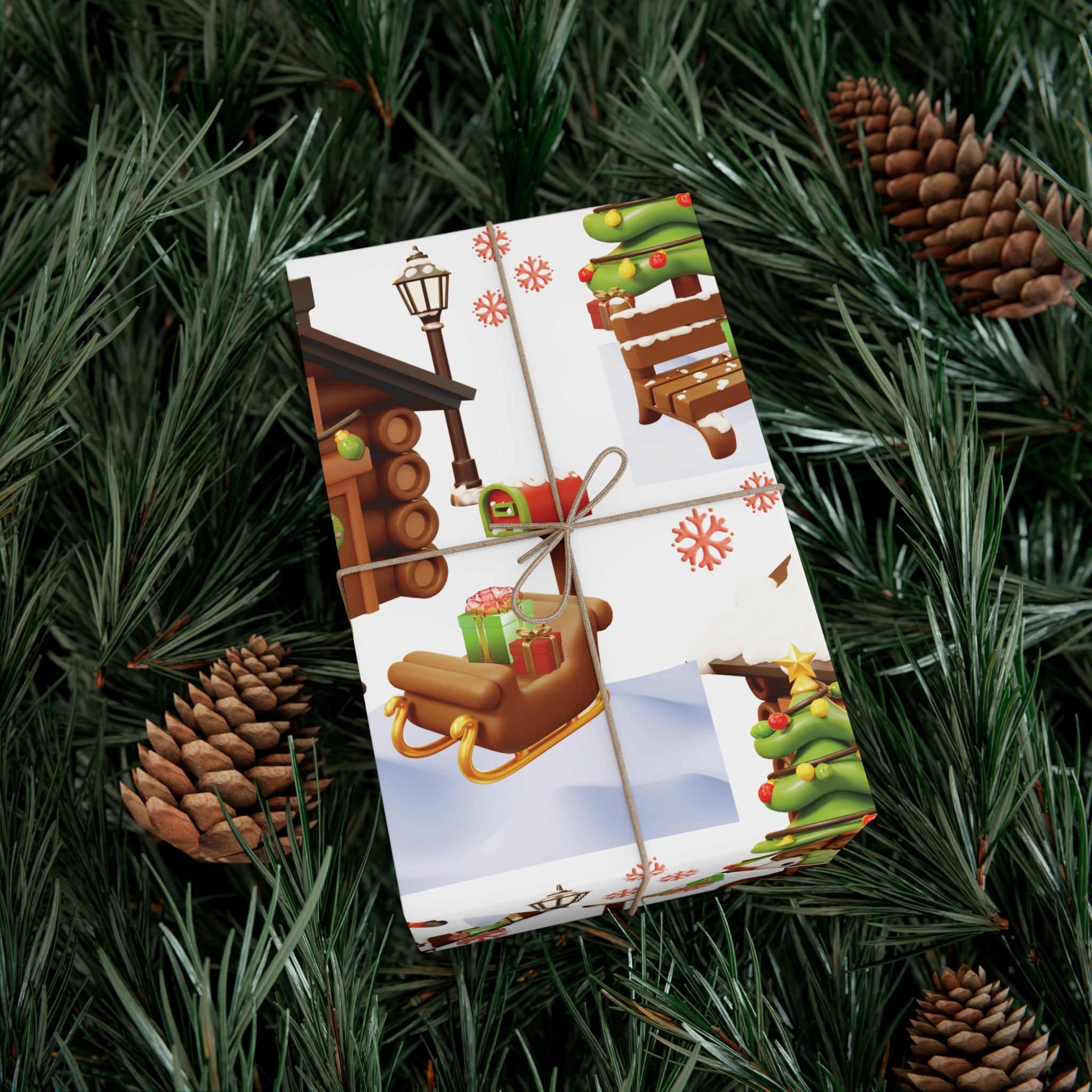 3D Illusion Penguin Wrapping Paper Cute Winter Penguin & Snow Cabin Scene, Festive Christmas Gift Wrap, Holiday Present Paper in 3 SizesPerfect for Seasonal Gifting