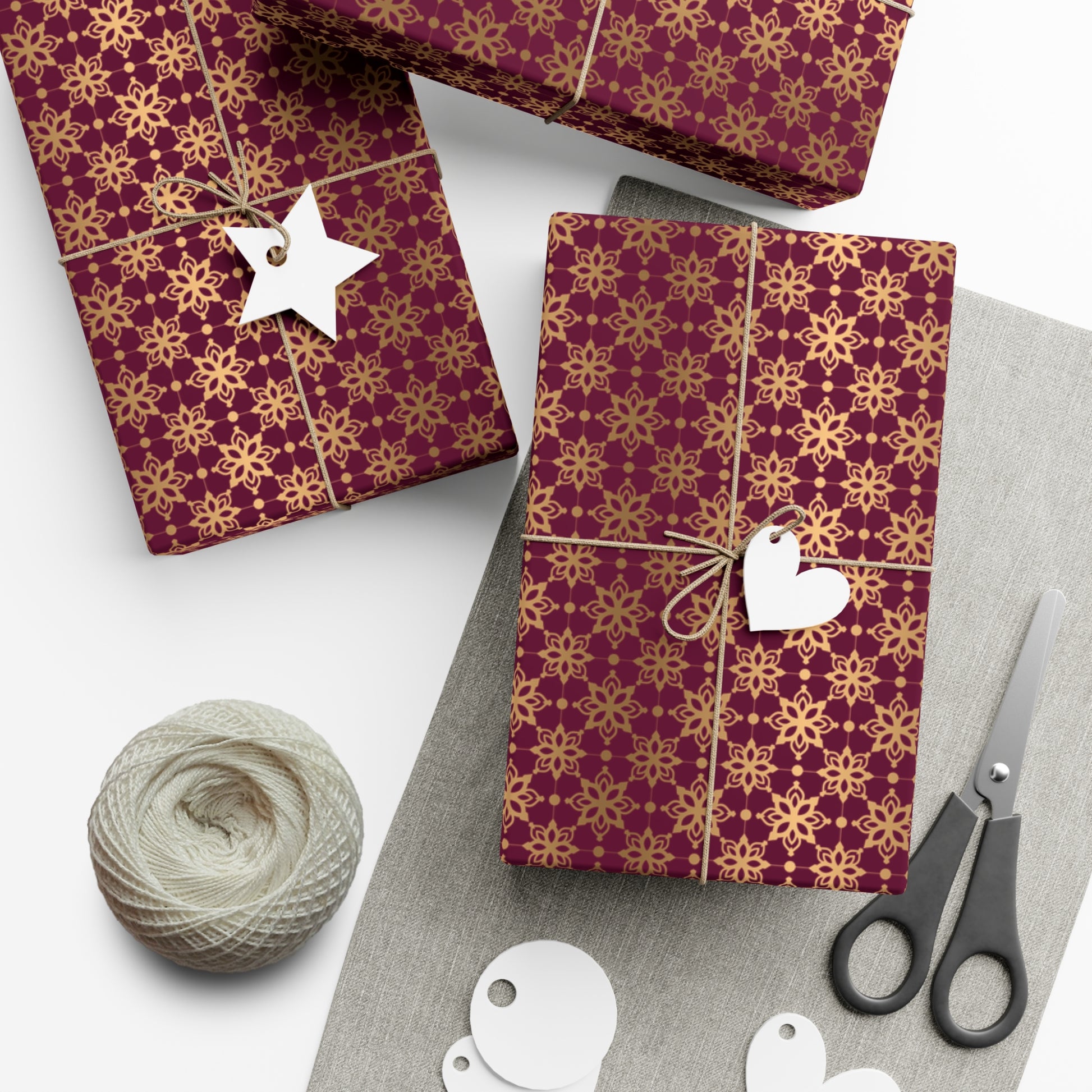 Elegant Luxuries Burgundy Wrapping Paper with Gold Accents Perfect for Christmas Gifts, Weddings, & Special Occasions Premium Quality Gift Wrap for Luxurious Presentation - MRSBYVALLE