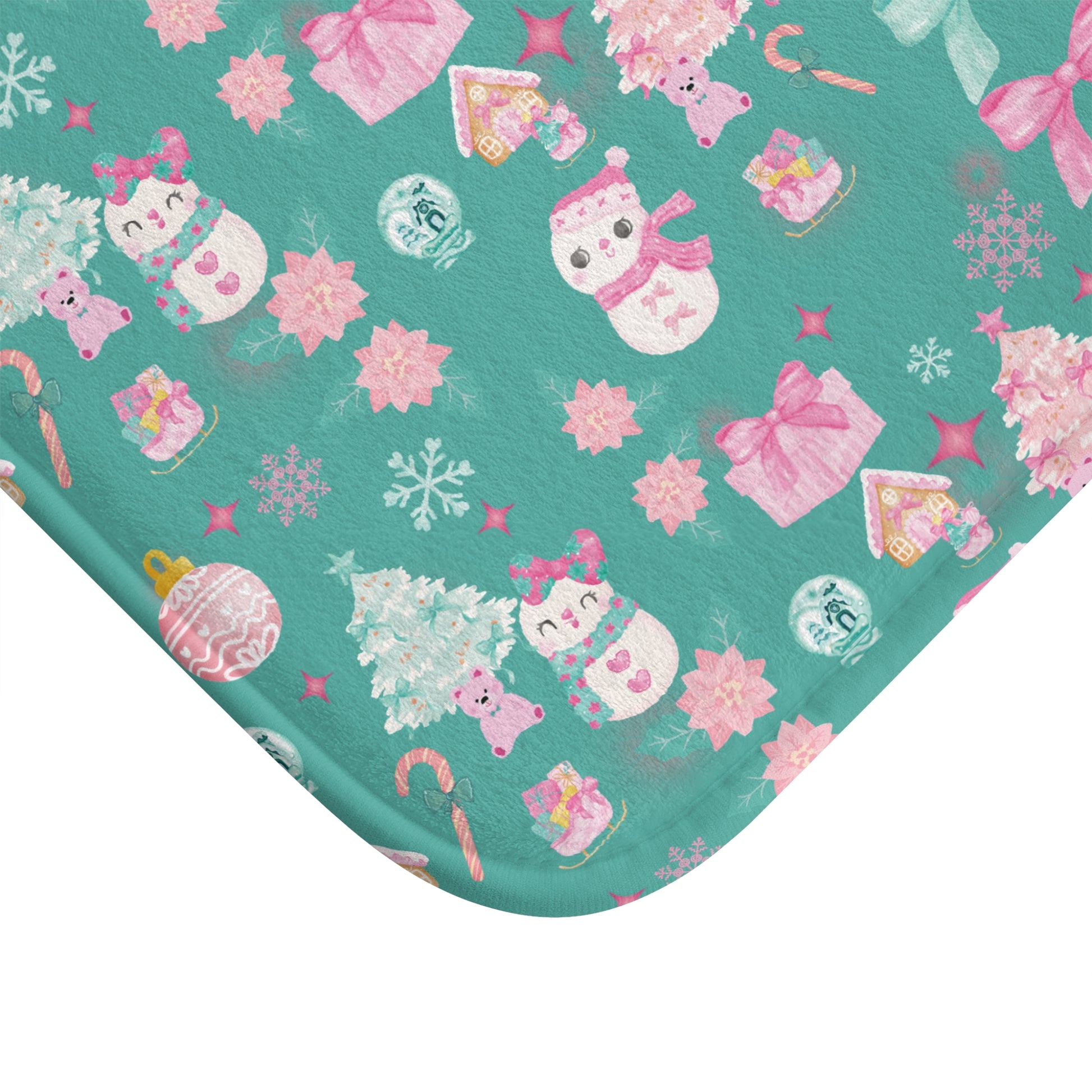 Glam Christmas Bath Mat – Pink and Turquoise Holiday Bathroom Decor, Soft Non-Slip Mat for Festive Vibes, Cozy  Stylish Winter Accent