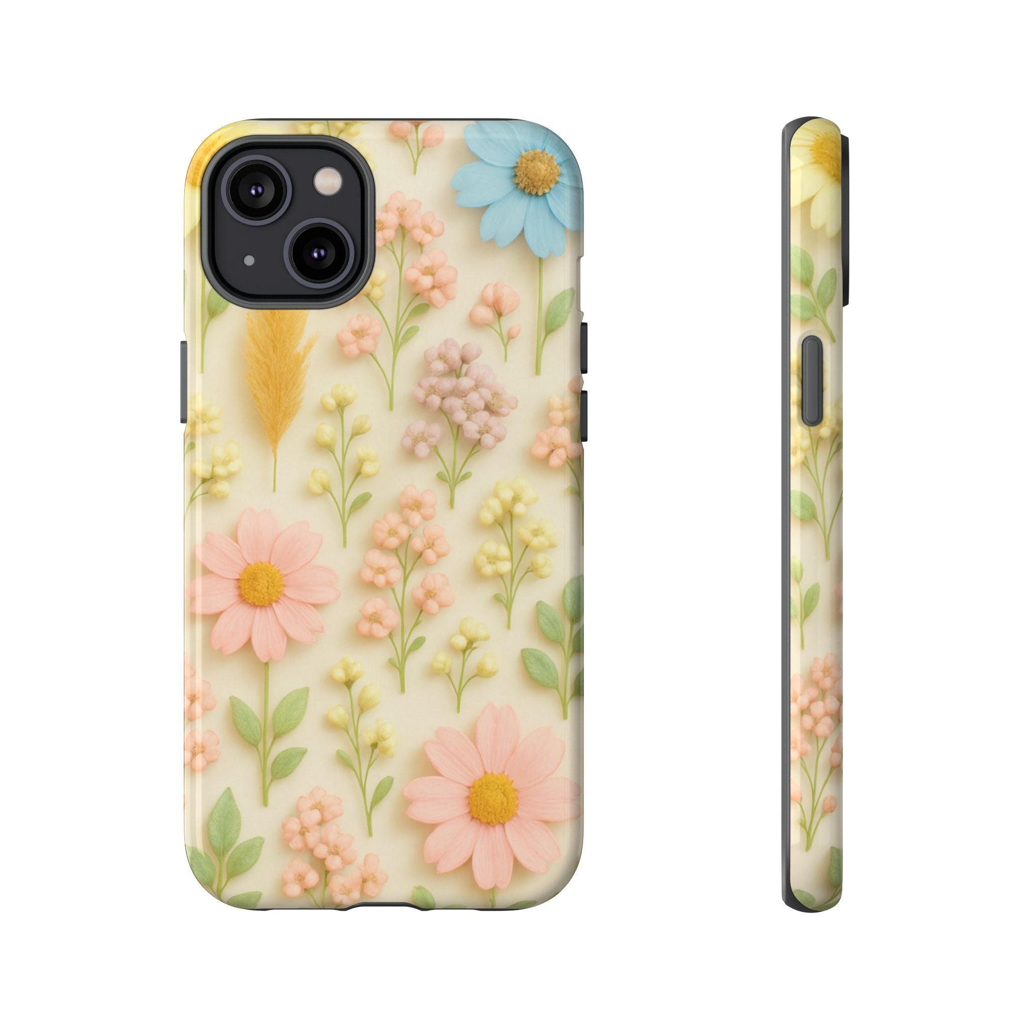 Pastel Dried Flowers Illusion Phone Case 3D Realistic Pressed Floral Design, Bright Botanical Aesthetic, Soft Nature-Inspired CoveriPhone & Galaxy