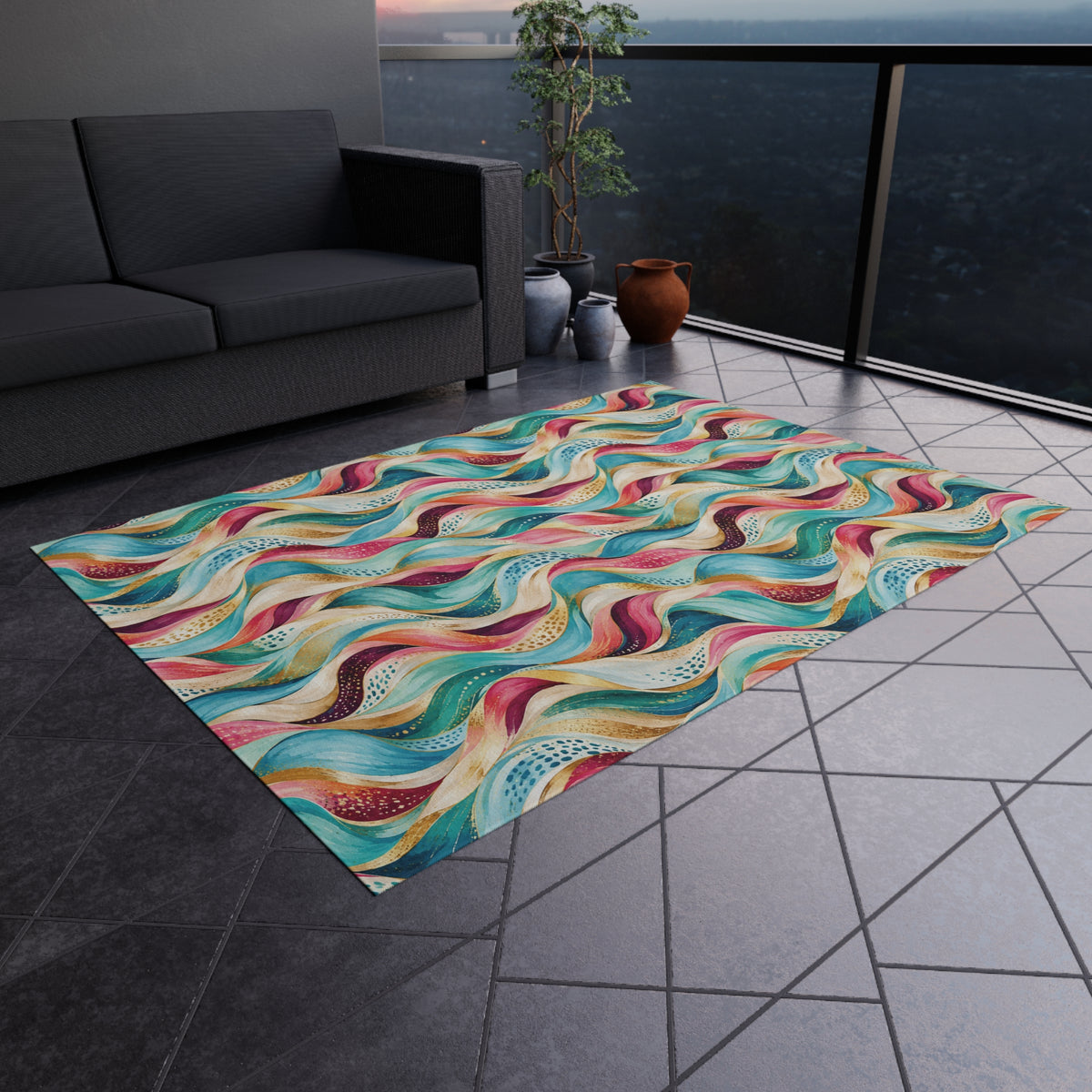 Abstract Wave Outdoor Patio Rug