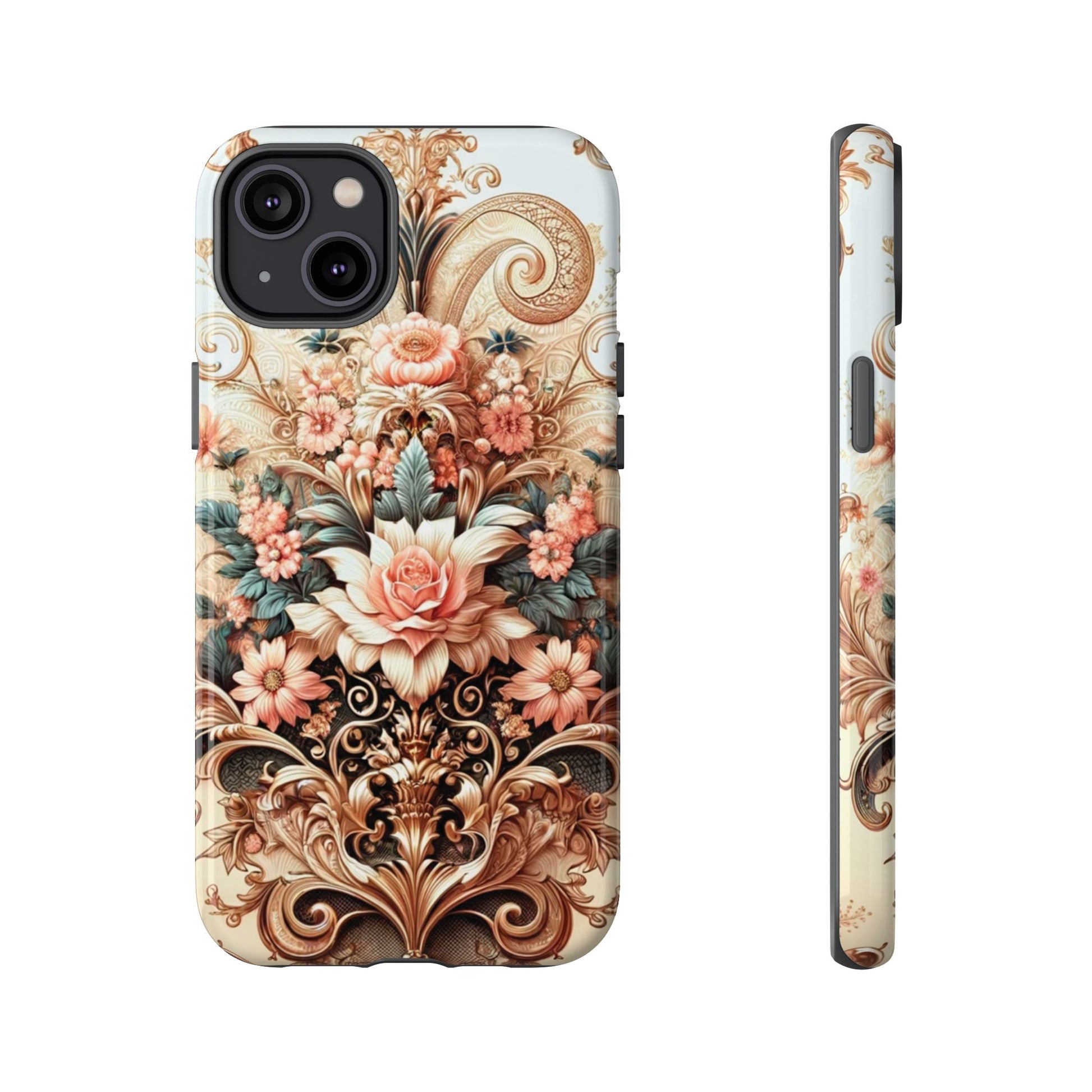 Gold Design Luxury Phone Tough Case Floral Elegant Durable Stylish for Modern Devices iPhone 17, 16, 15, Samsung iPhone Samsung Accessory Gift for Her