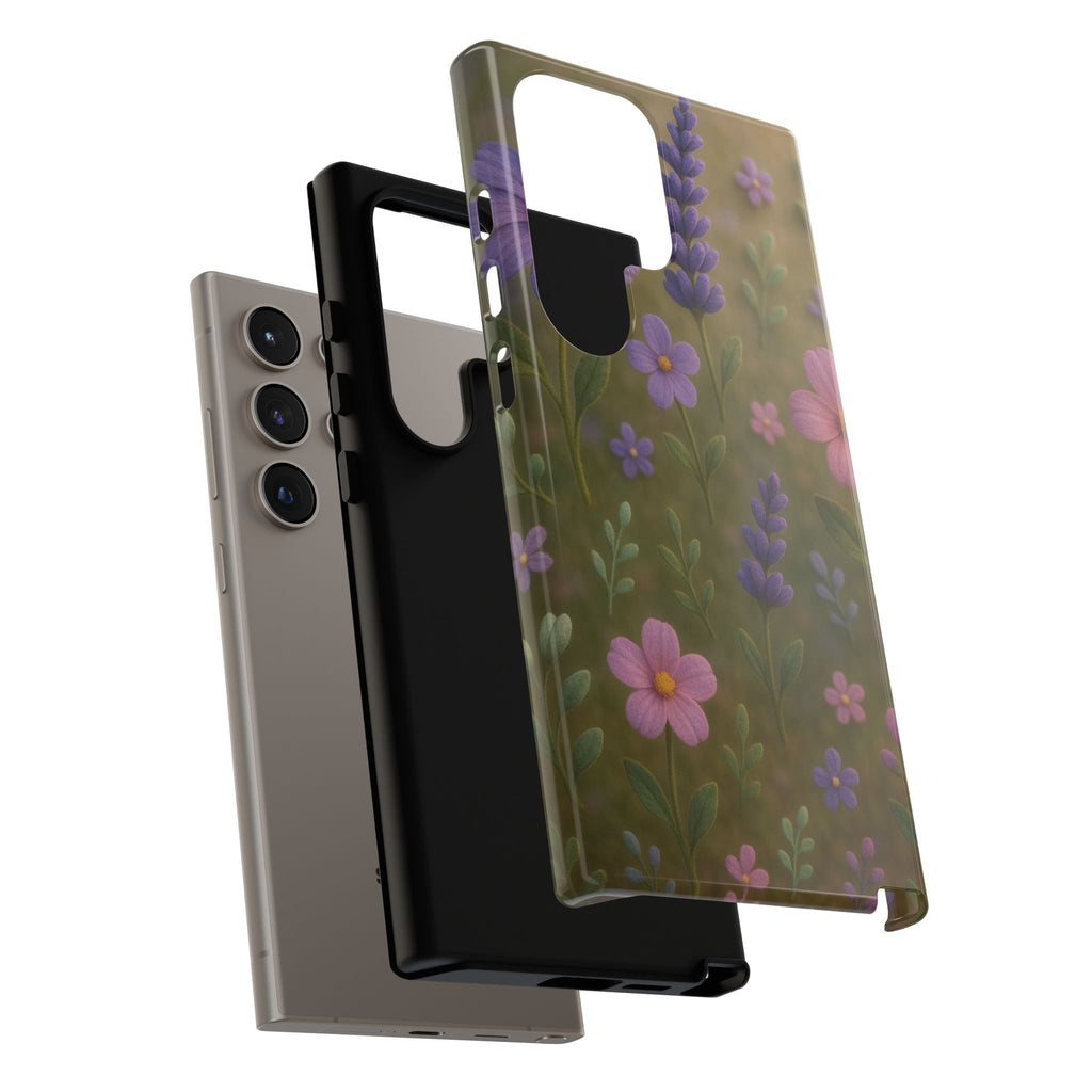 Pastel Flowers 3D Illusion Wildflower Phone Case Cute Pastel Floral Design in Lavender, Pink, Mint Green Aesthetic Protective Case for iPhone and  Android