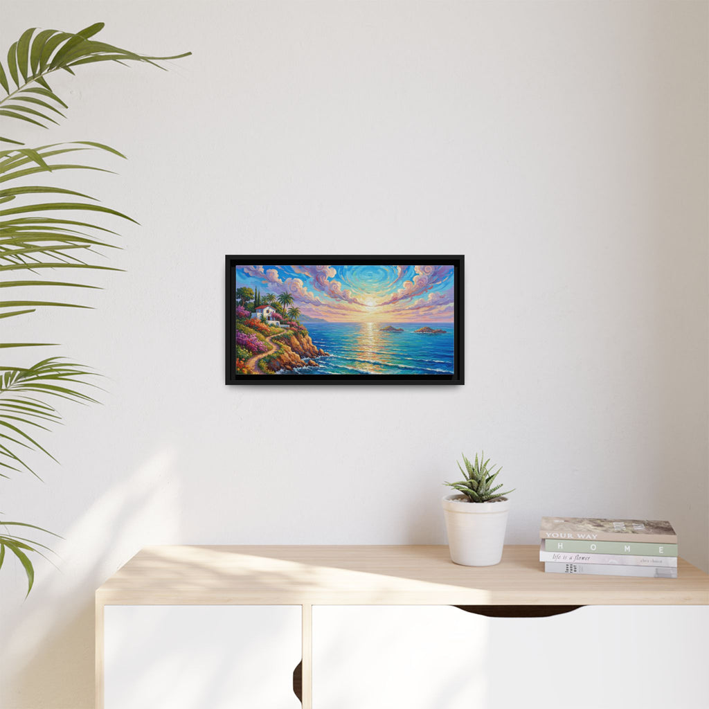 Toile imprimée florale océanique | Décoration murale colorée et lumineuse de paysage marin, œuvre d'art de bureau encadrée et mate