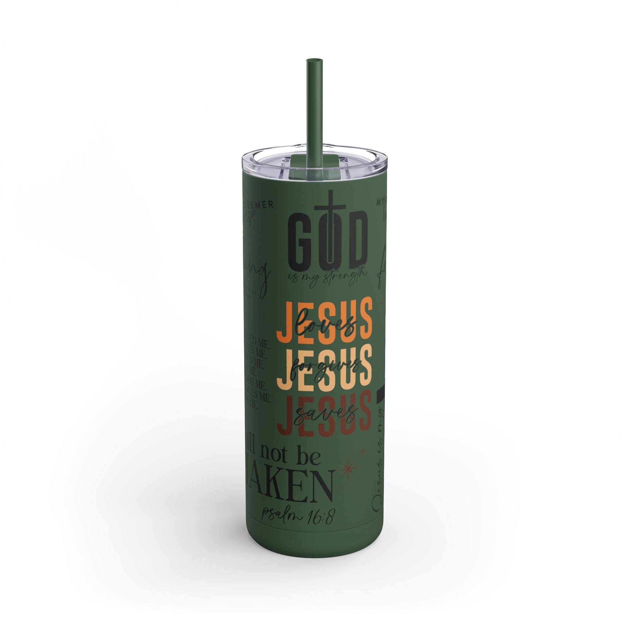 Inspirational Christian Skinny Tumbler 20oz Jesus Faith Gift, Bible Verse Travel Mug, Motivational Drinkware, Christian Prefect Gift