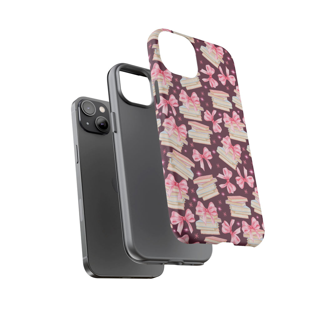 Coquette Pink Bows & Books Phone Case for iPhone 17 and Samsung, Pixel | Stylish Protective Cover Gift for Her Perfect for Floral Lover