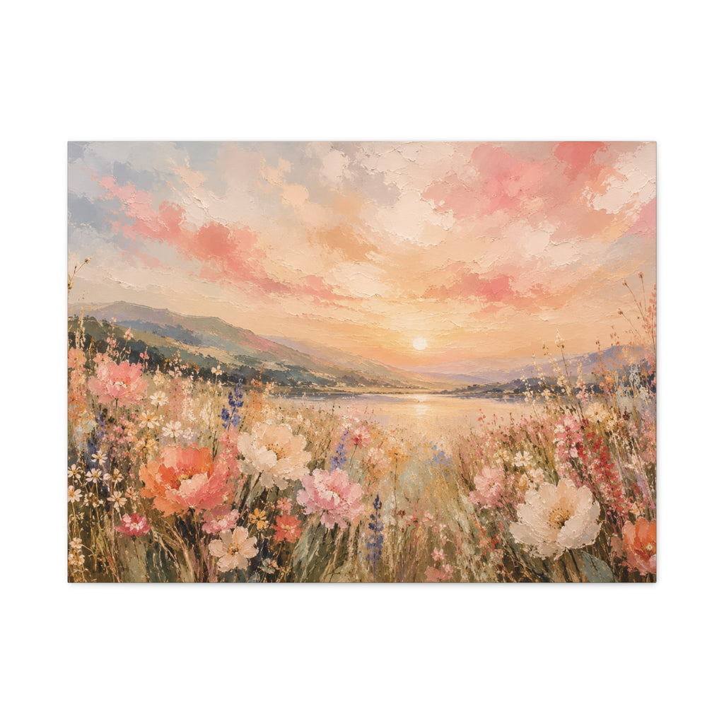 Where Heaven Meets the Meadow Luxury Wildflower Landscape Canvas Wall Art Large Modern Floral Meadow Painting for Living Room  Bedroom Decor