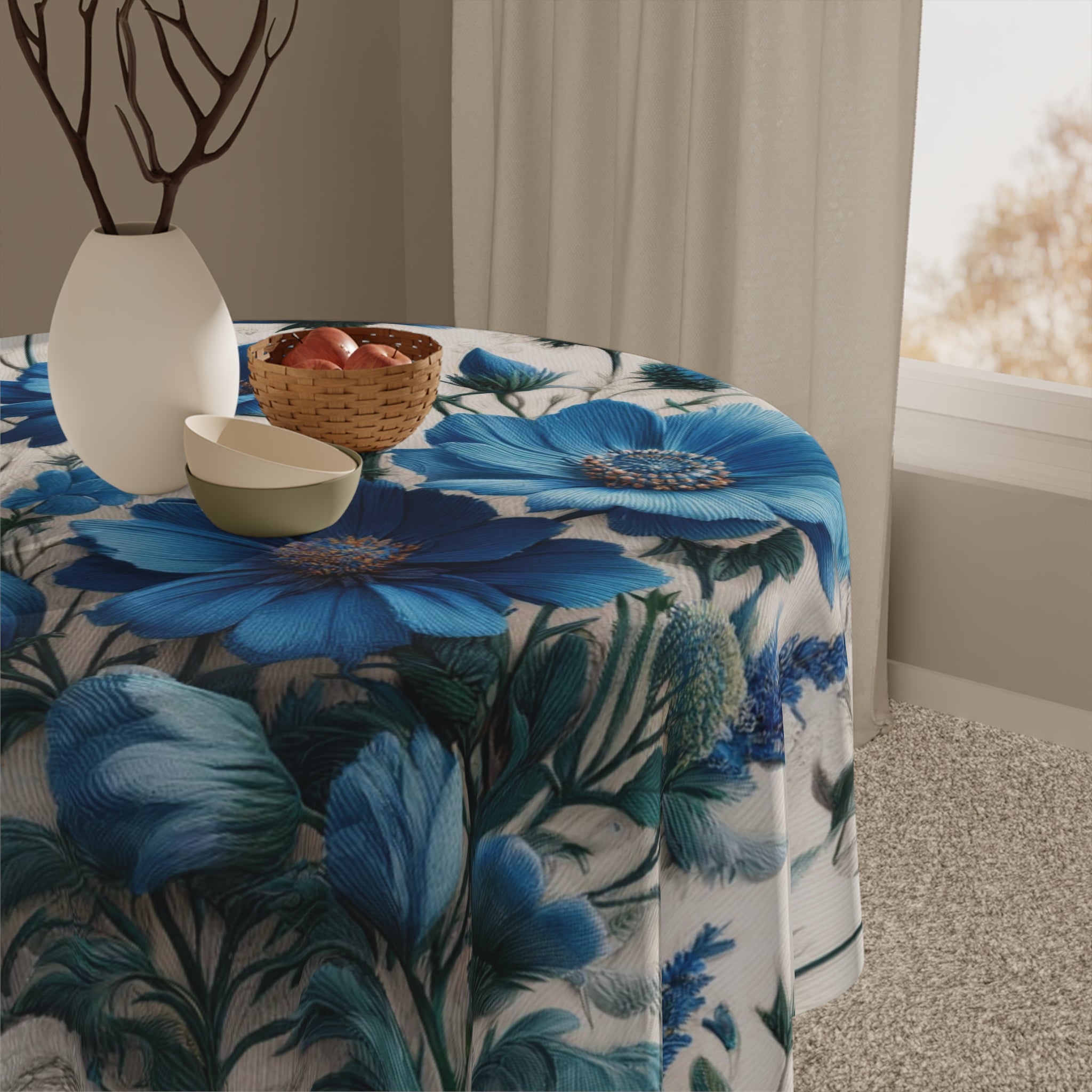 Blue Wildflower Tablecloth 100% Polyester, Vibrant Double-Sided Print, Durable & Stylish, Perfect for Dining Tables, Outdoor Picnics, and Special OccasionsBirthdays all Events and Occasions - MRSBYVALLE