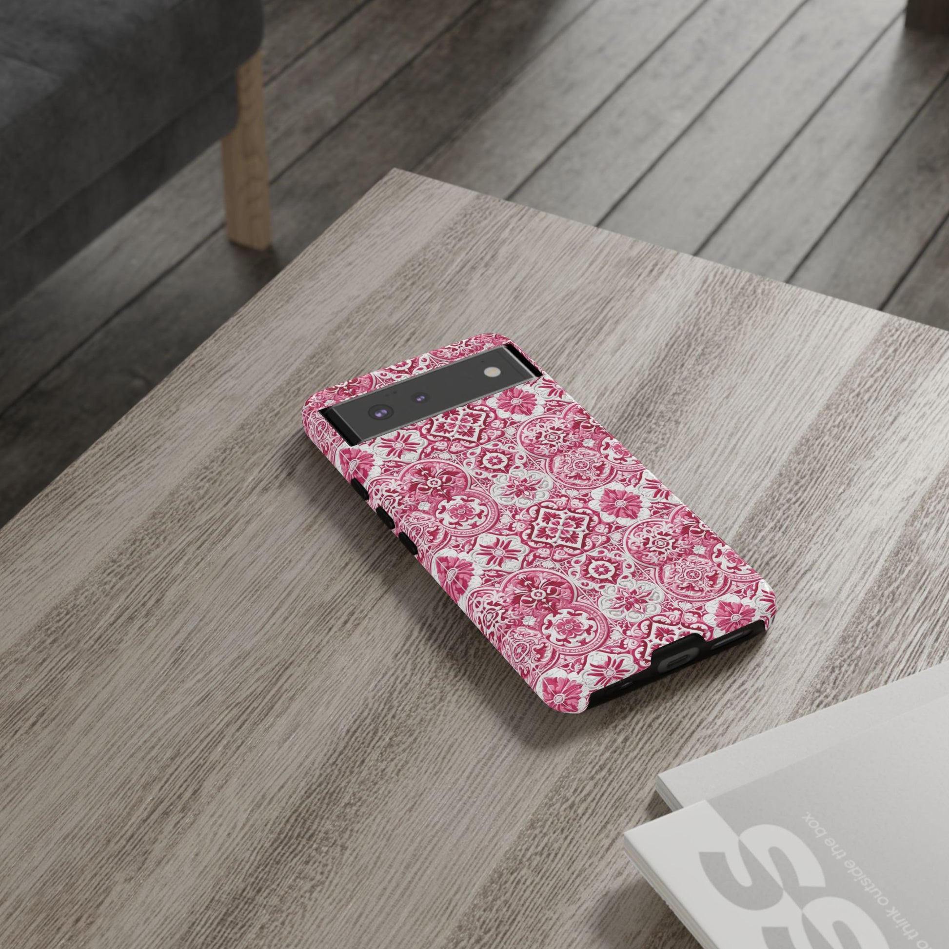 Pink and White Mediterranean Tile Design Phone Case - Stylish, Protective Cover for All Models Gift for Mom Accessory Gift for Her