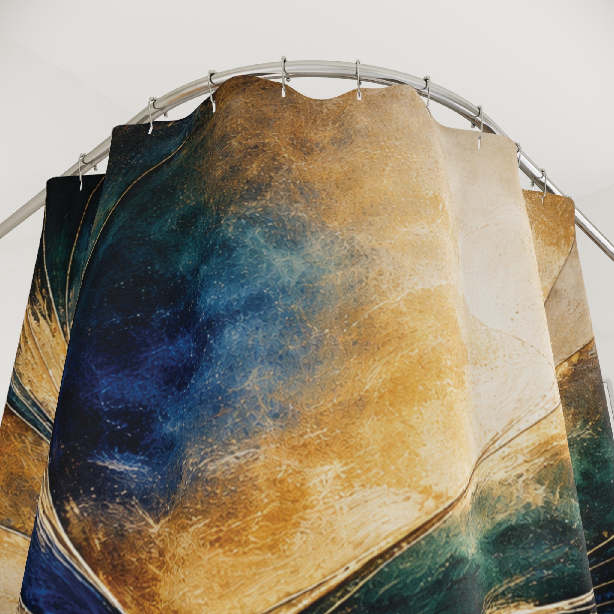 NeoDeco Luxury Blue & Gold Shower Curtain — Gilded Convergence