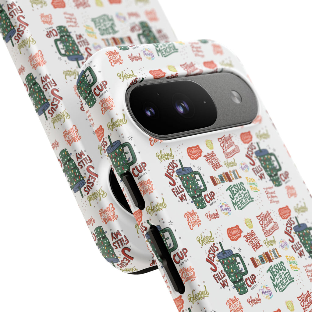 Jesus Fill My Cup Phone Case Cute Floral Design in Red, Pink, Blue – Aesthetic Protective Case for iPhone and  Android