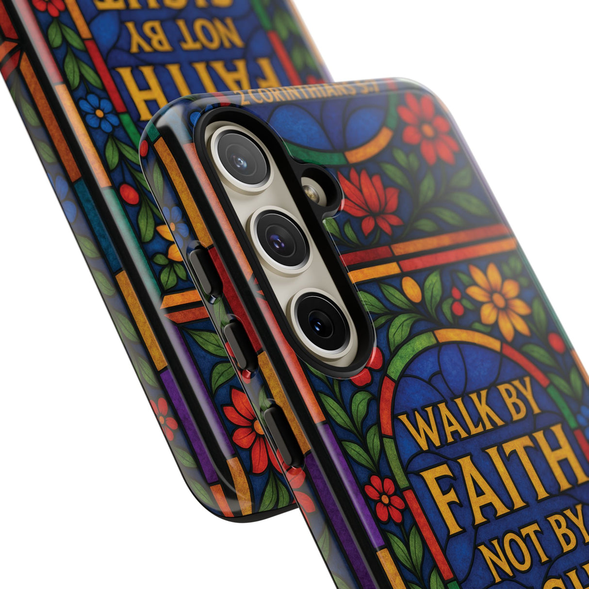 Walk by Faith Stain Glass Illusion Everywhere Christian Tough Phone Case with Bible Verse or Affirmation  Protective, Inspirational Gift for Christians